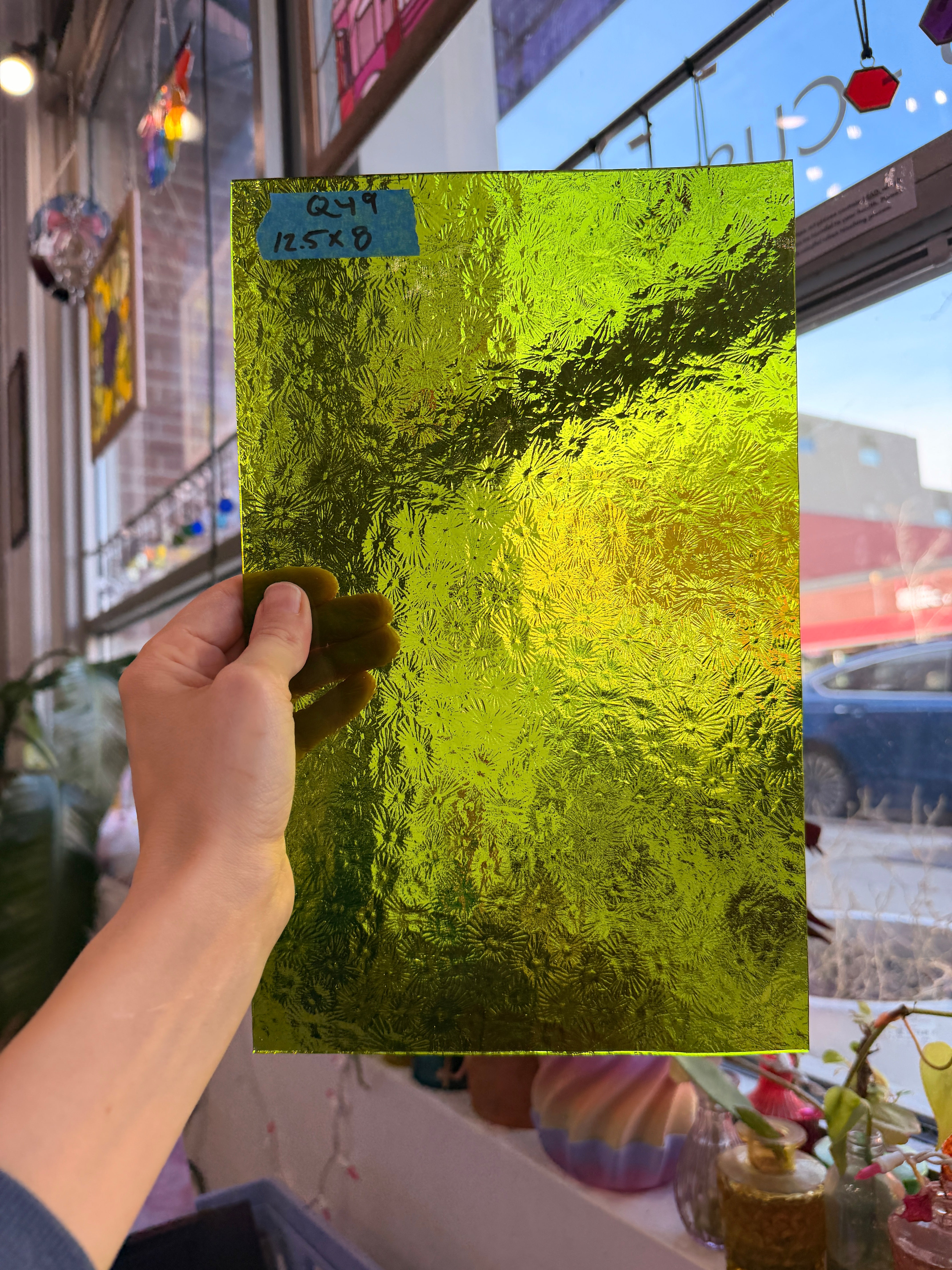 Pear/Lime Green Florentine Wissmach Sheet Glass Colorado Glassworks Q49 (12.5x8in)