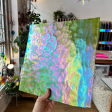 Lime Green Stipple Iridescent Youghiogheny (Y4500SPI) Sheet Glass Colorado Glassworks
