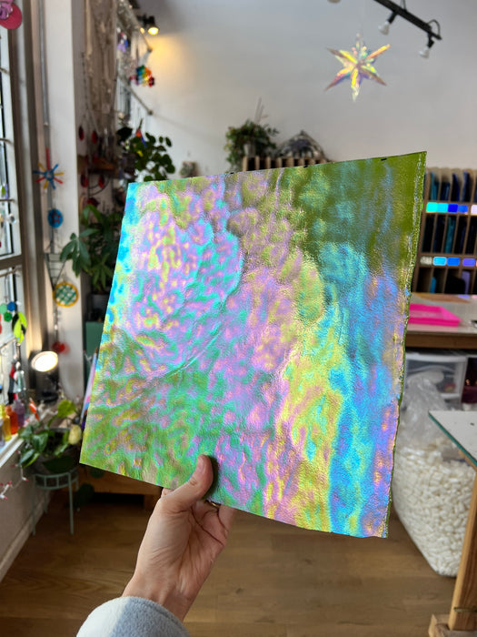 Lime Green Stipple Iridescent Youghiogheny (Y4500SPI) Sheet Glass Colorado Glassworks
