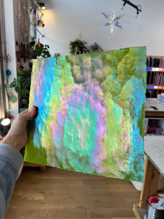 Lime Green Stipple Iridescent Youghiogheny (Y4500SPI) Sheet Glass Colorado Glassworks