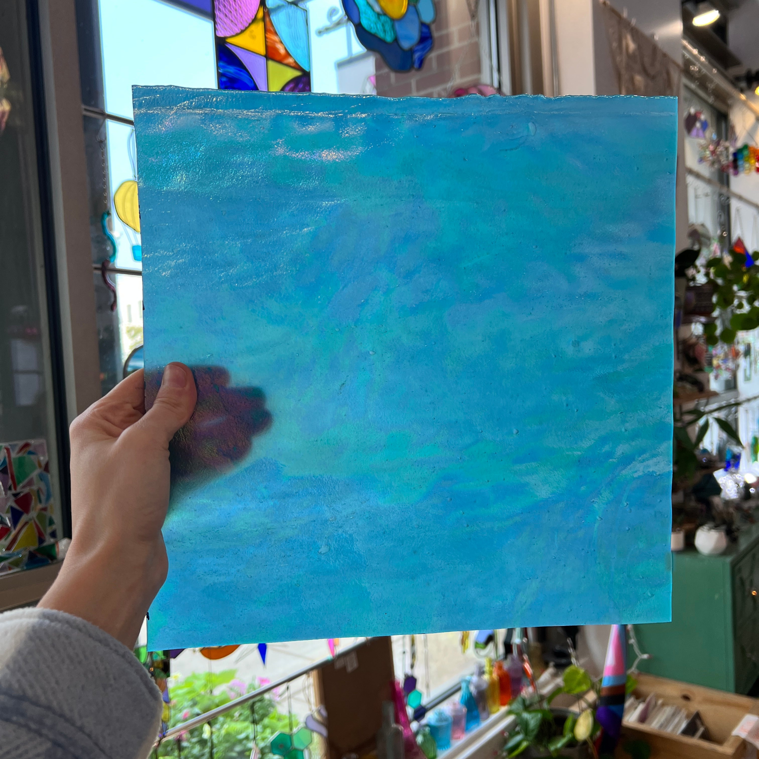 Turquoise Iridescent Stipple Youghiogheny (Y6600SPI) Sheet Glass Colorado Glassworks