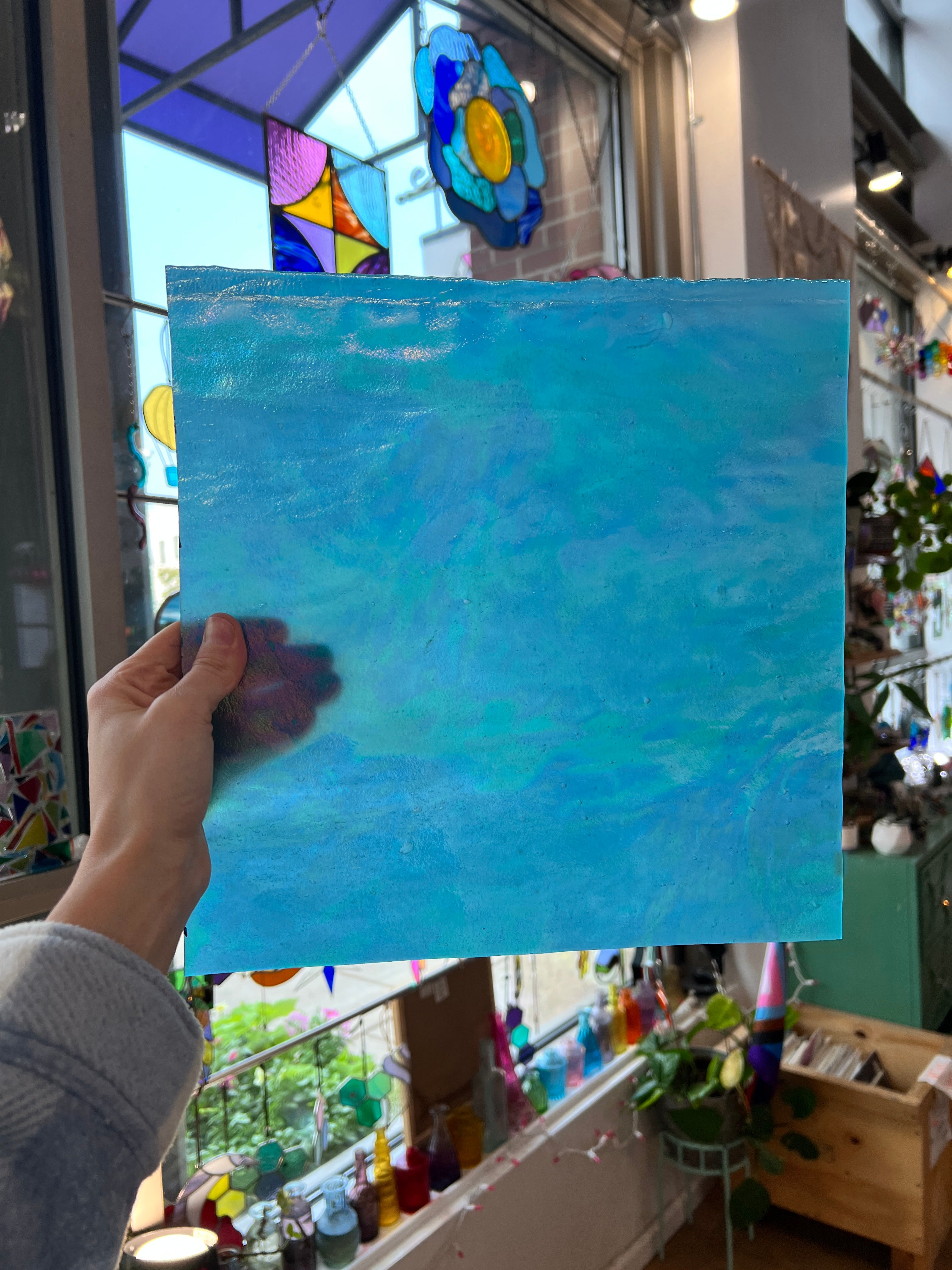 Turquoise Iridescent Stipple Youghiogheny Sheet Glass Colorado Glassworks
