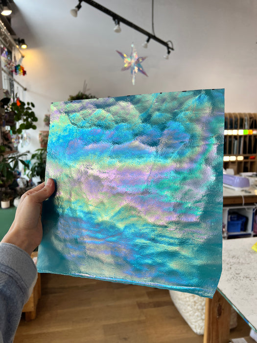 Turquoise Iridescent Stipple Youghiogheny (Y6600SPI) Sheet Glass Colorado Glassworks