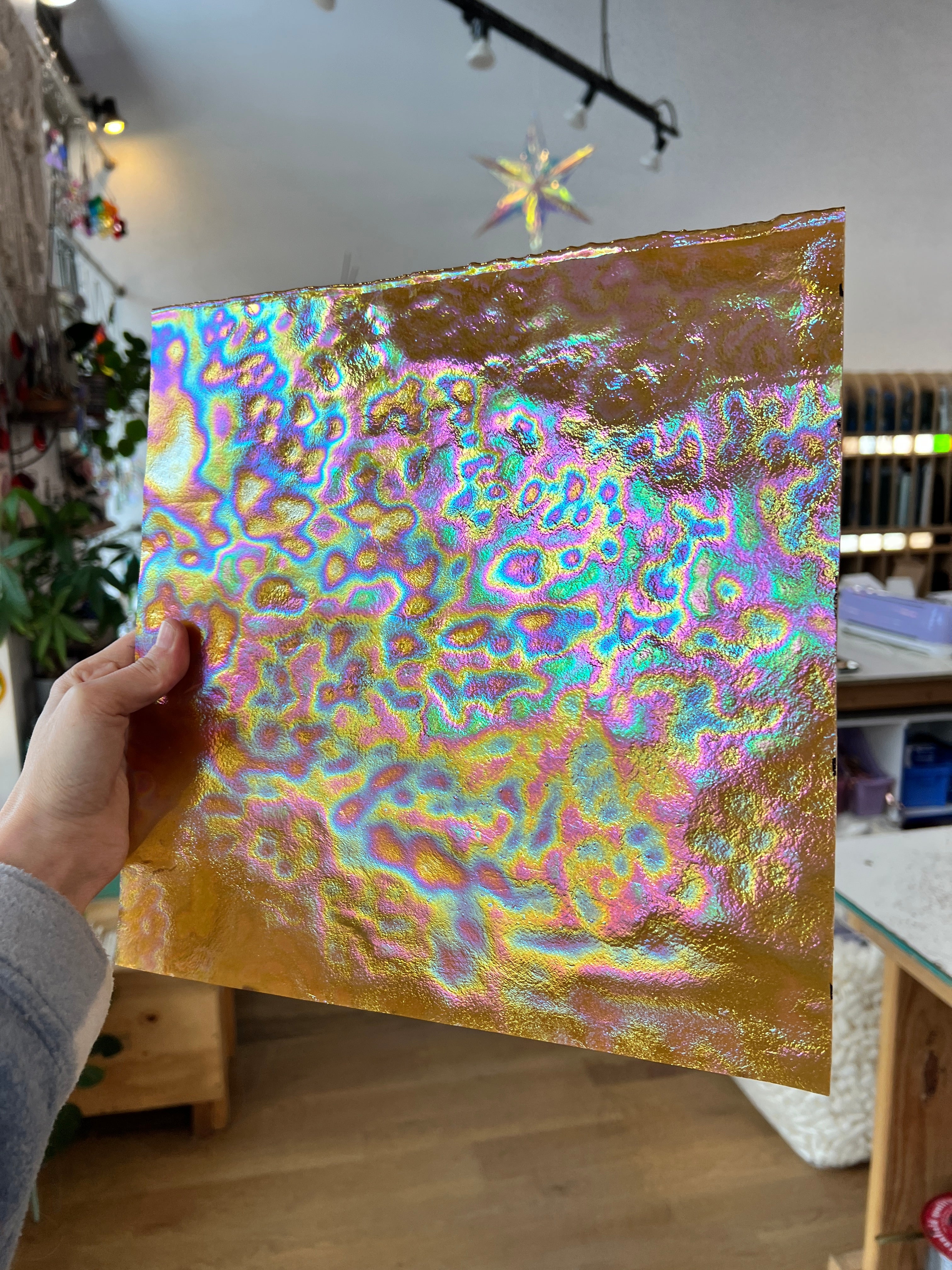 Beige Stipple Iridescent Youghiogheny Sheet Glass Colorado Glassworks