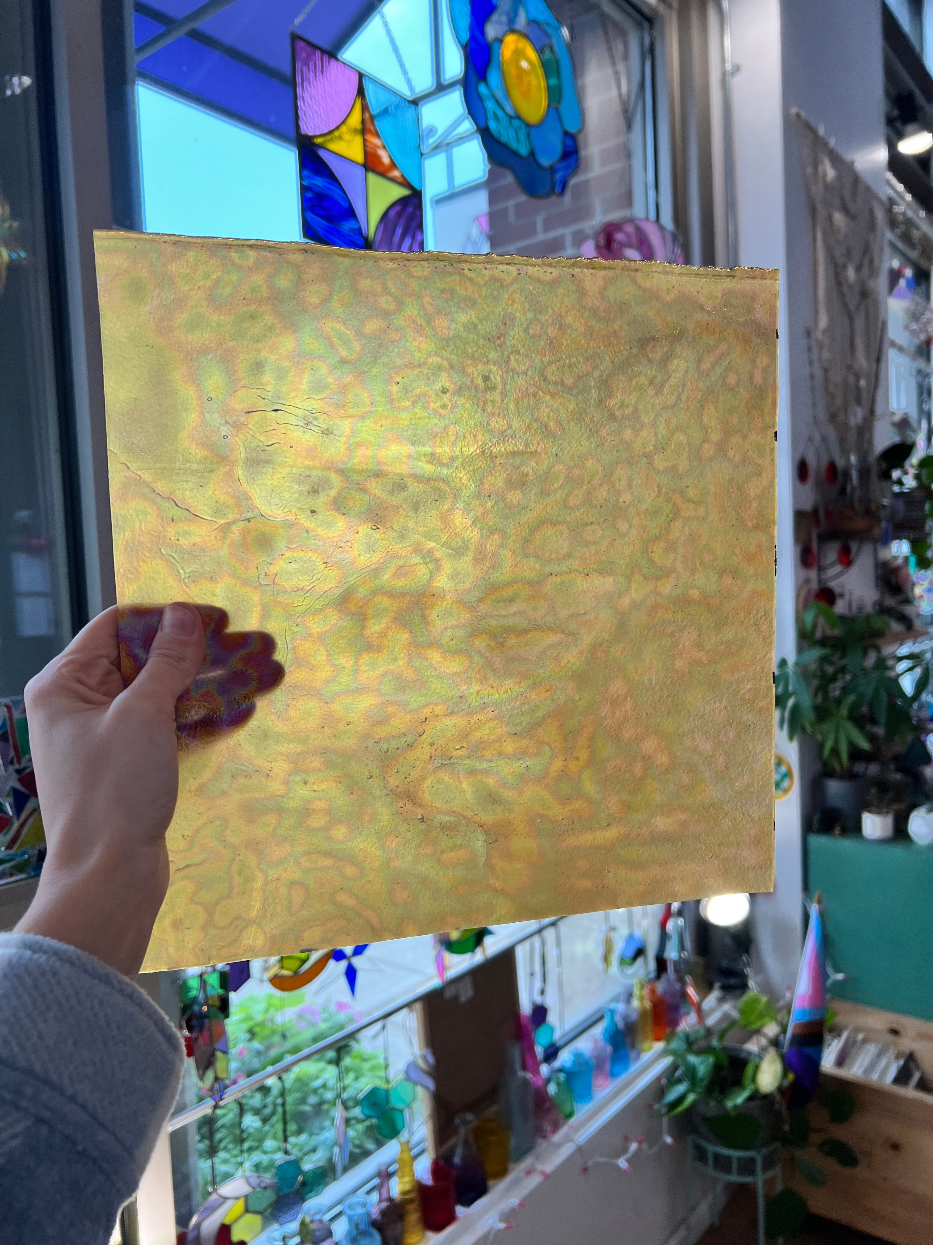 Beige Stipple Iridescent Youghiogheny Sheet Glass Colorado Glassworks