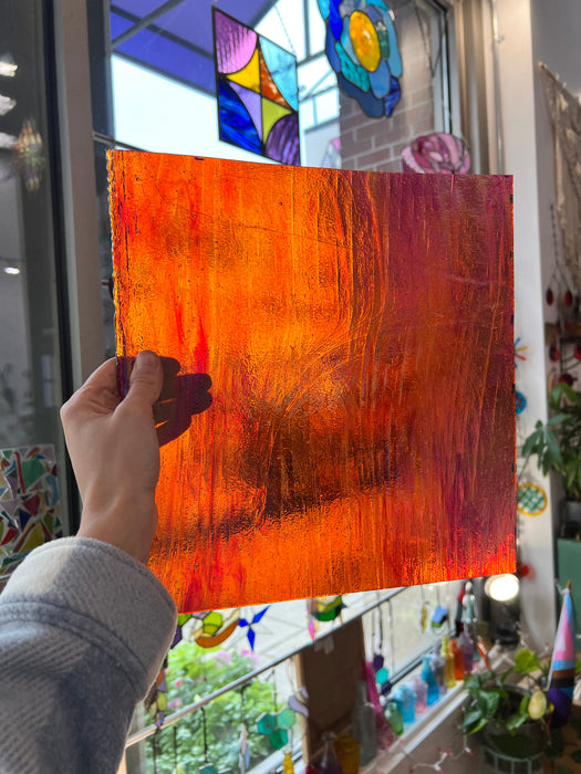 Red Cathedral Iridescent Youghiogheny Fusible 96 COE (Y96900I) Sheet Glass Colorado Glassworks