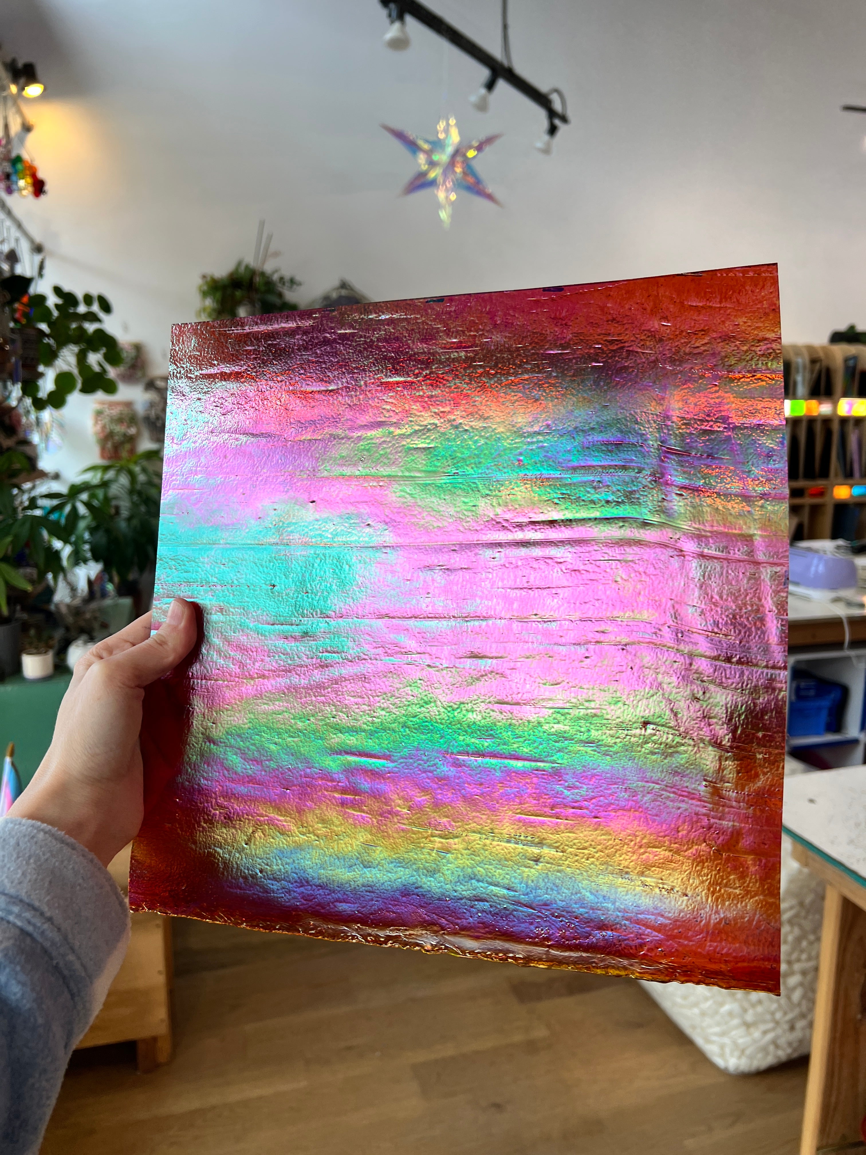Y96 Red Cathedral Iridescent Youghiogheny Fusible 96 COE Sheet Glass Colorado Glassworks
