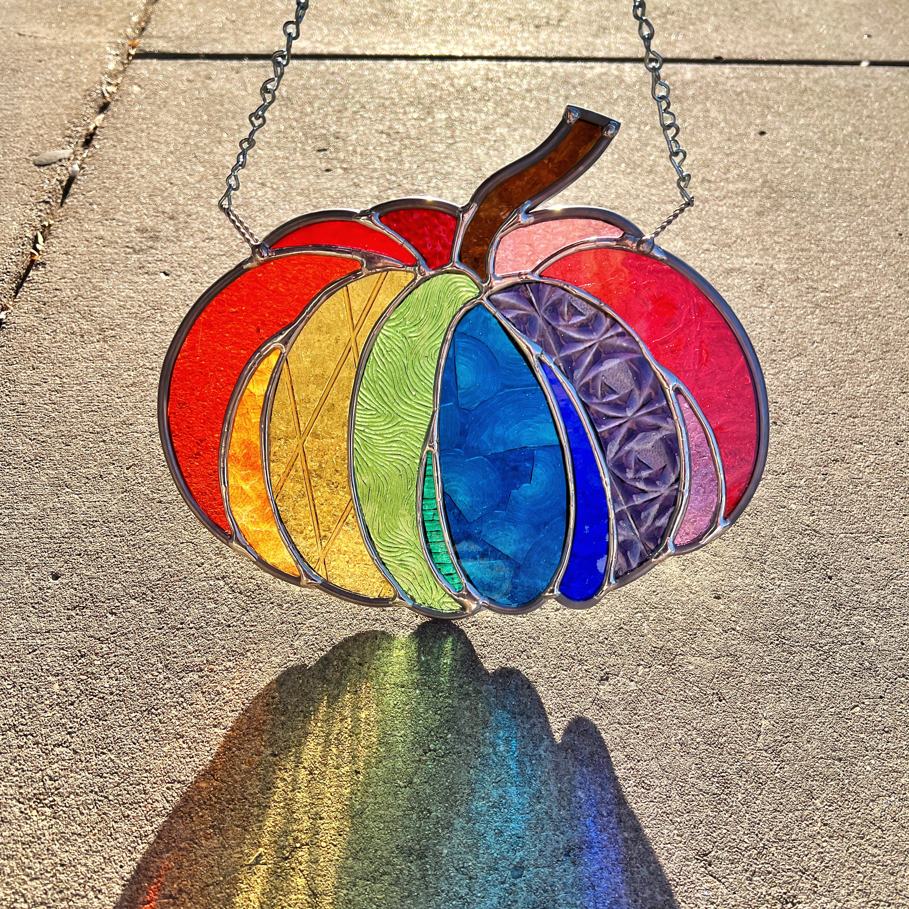 Rainbow Patchwork Textured pumpkin Finished Pieces Colorado Glassworks   