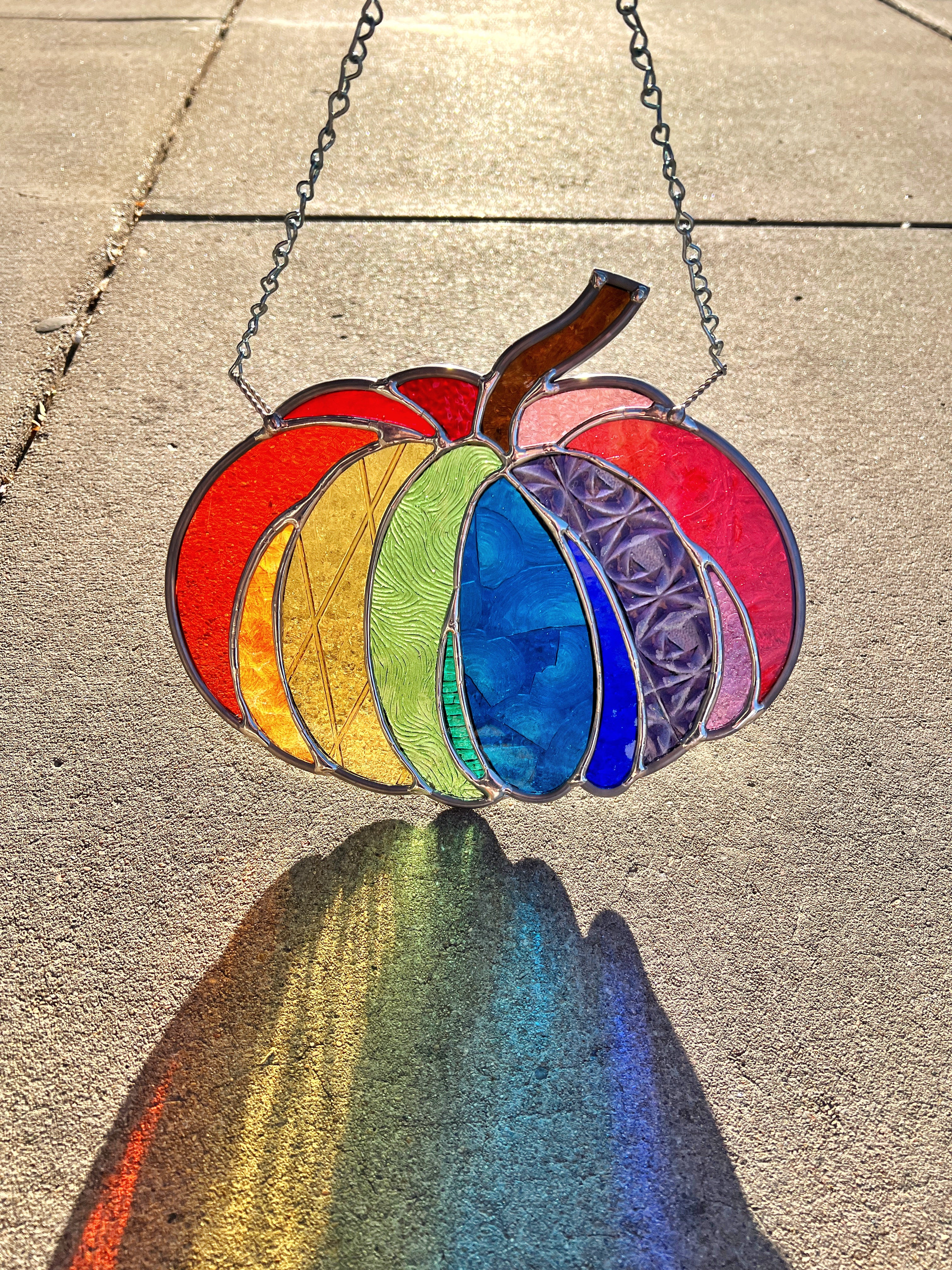 Rainbow Patchwork Textured pumpkin Finished Pieces Colorado Glassworks   