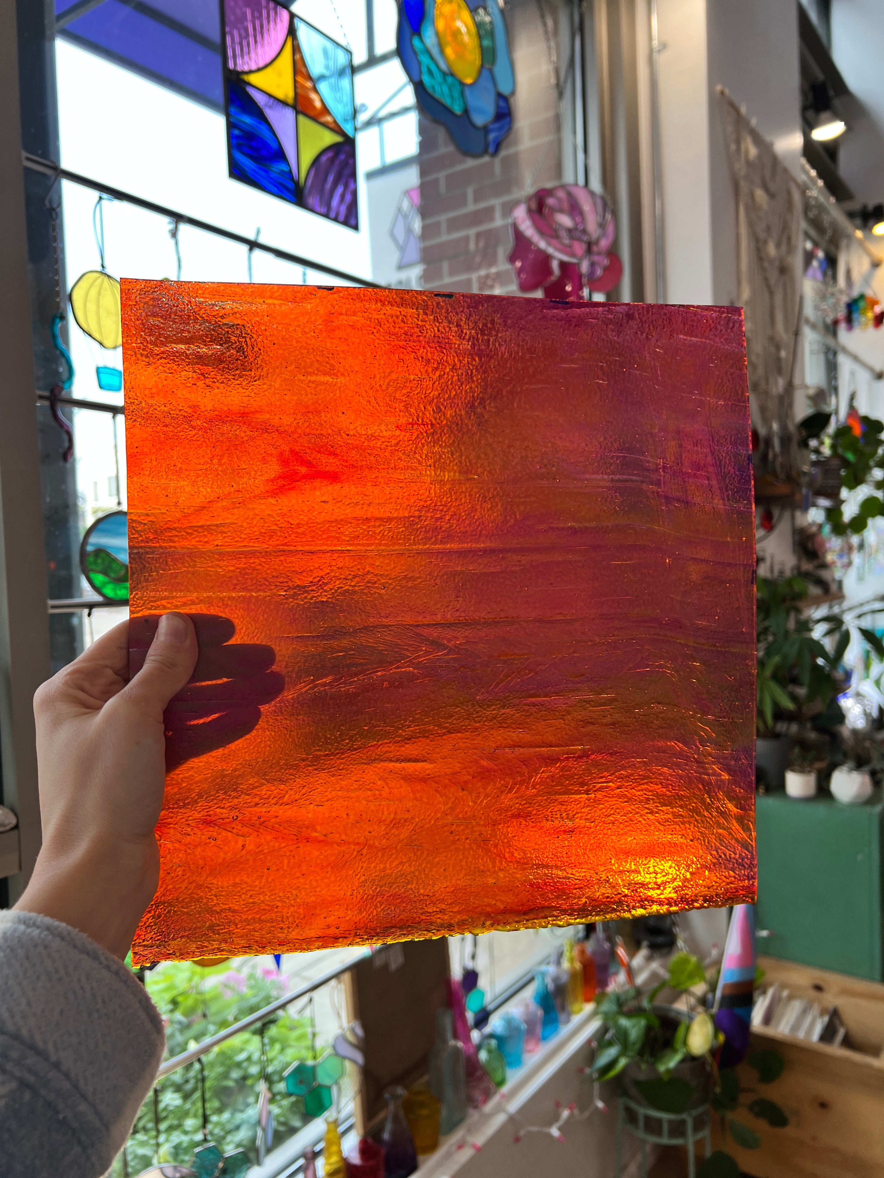 Y96 Red Cathedral Iridescent Youghiogheny Fusible 96 COE Sheet Glass Colorado Glassworks