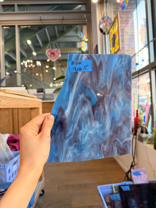 Blue Purple Wispy Vintage Armstrong Sheet Glass Colorado Glassworks