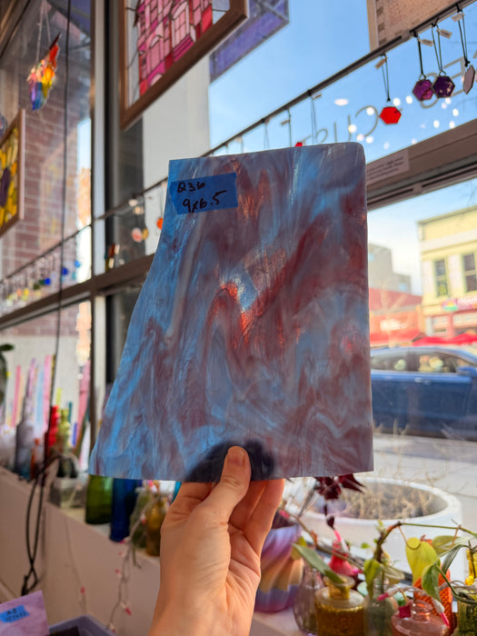 Blue Purple Wispy Vintage Armstrong Sheet Glass Colorado Glassworks