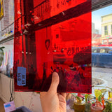 Red Transparent Lamberts Flash Glass on Clear Sheet Glass Colorado Glassworks
