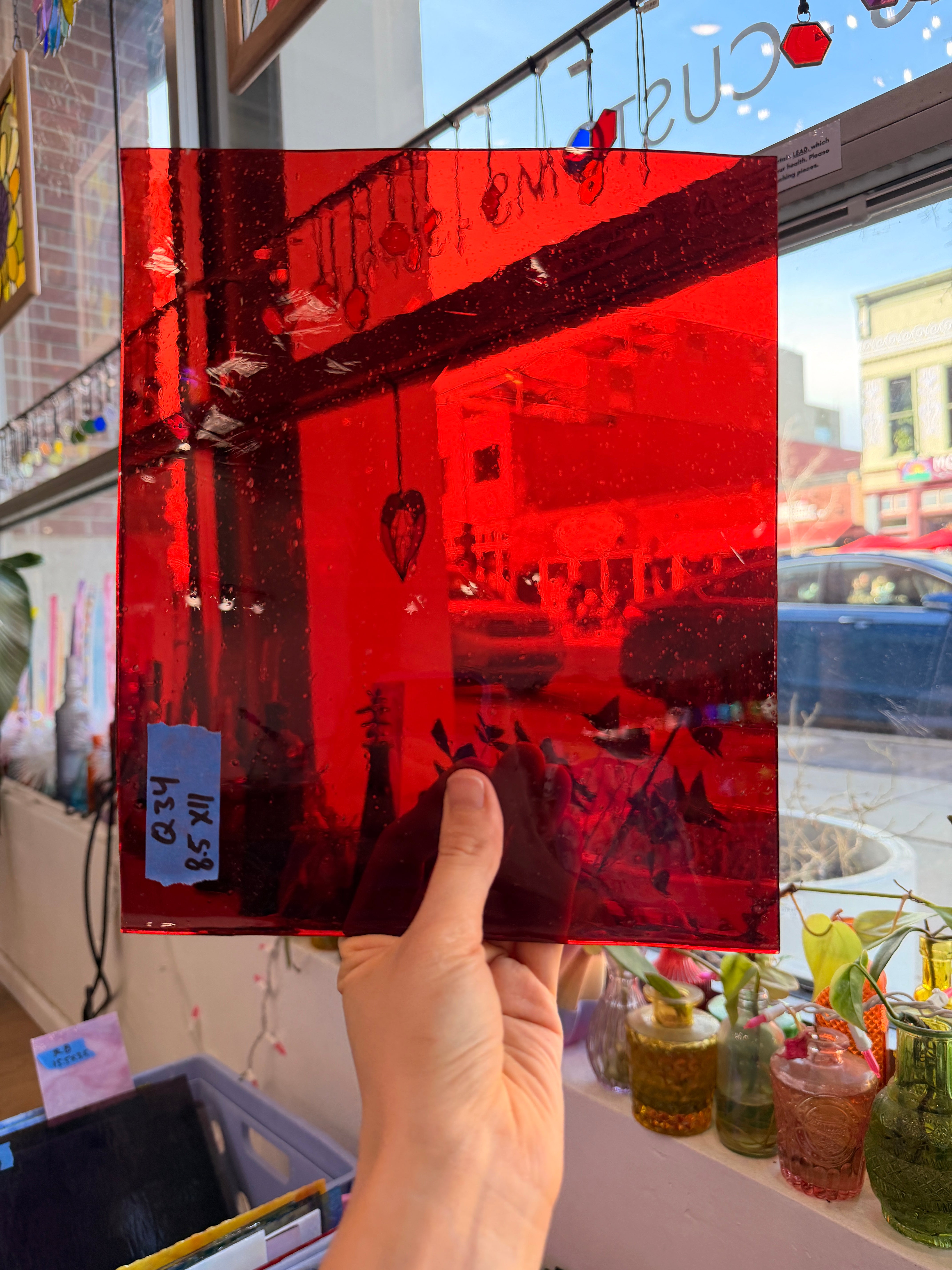 Red Transparent Lamberts Flash Glass on Clear Sheet Glass Colorado Glassworks