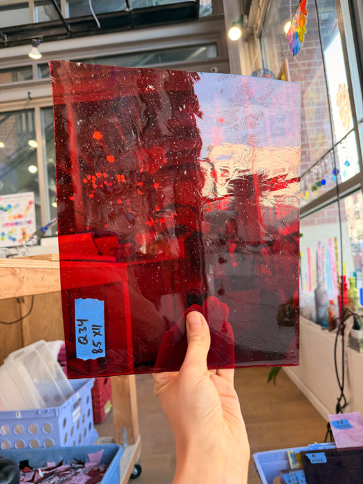 Red Transparent Lamberts Flash Glass on Clear Sheet Glass Colorado Glassworks