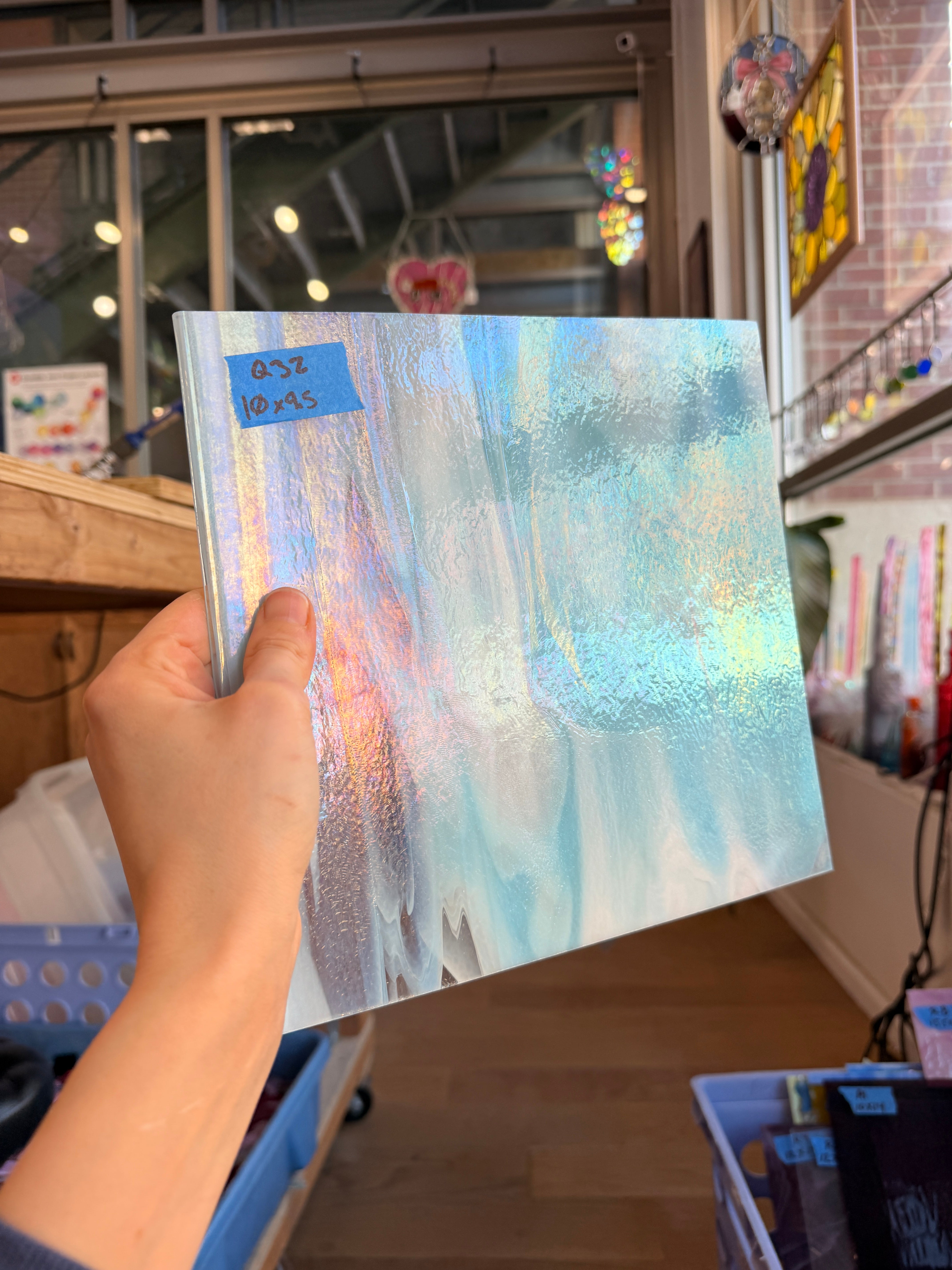 Winter Wonderland Bullseye Blue White Clear Iridescent Fusible 90 COE Sheet Glass Colorado Glassworks