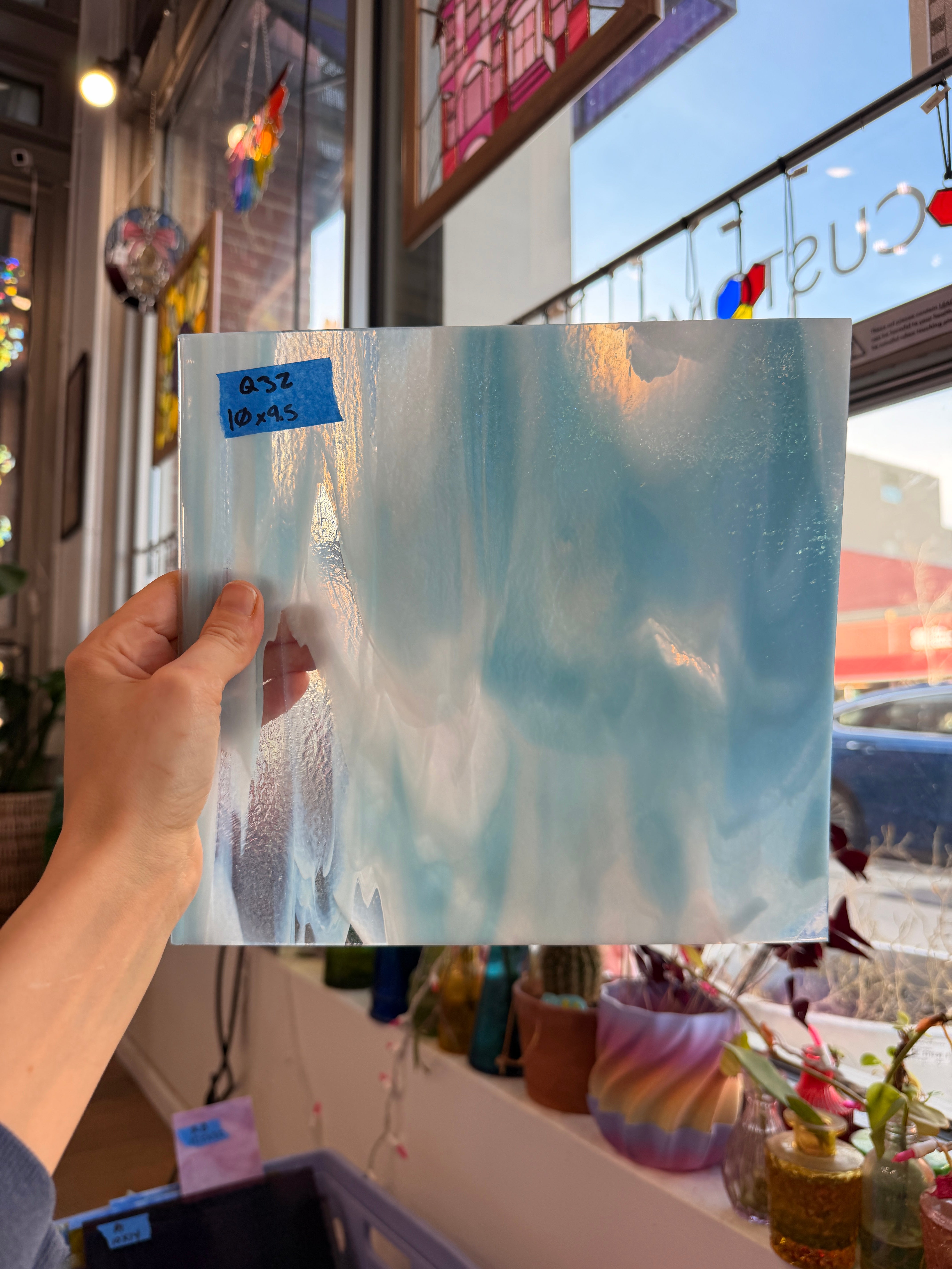 Winter Wonderland Bullseye Blue White Clear Iridescent Fusible 90 COE Sheet Glass Colorado Glassworks