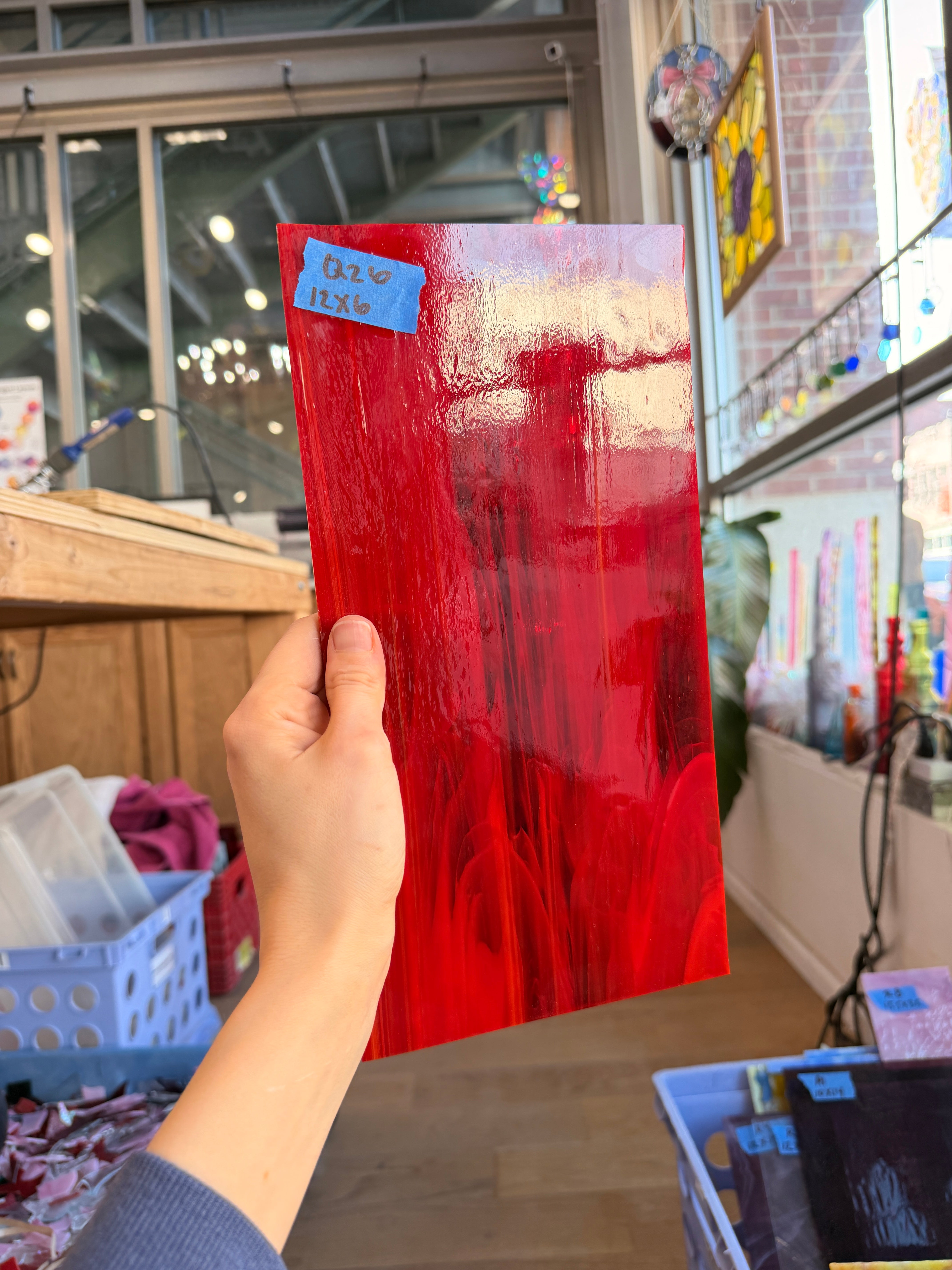 Vintage Red Wispy Spectrum Sheet Glass Colorado Glassworks