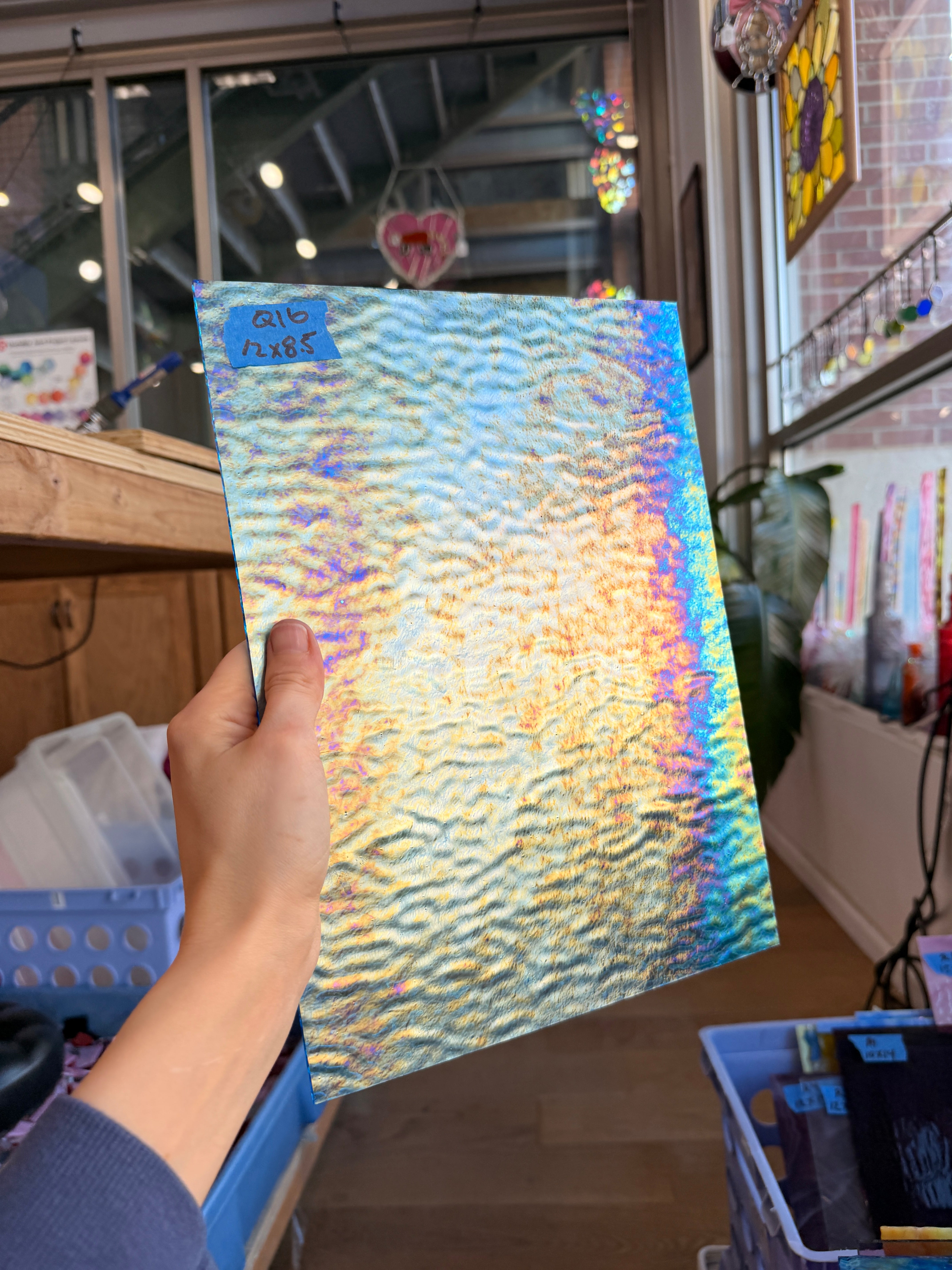 Iridescent Blue Ripple Wissmach Sheet Glass Colorado Glass Works Q16 (12x8.5in)