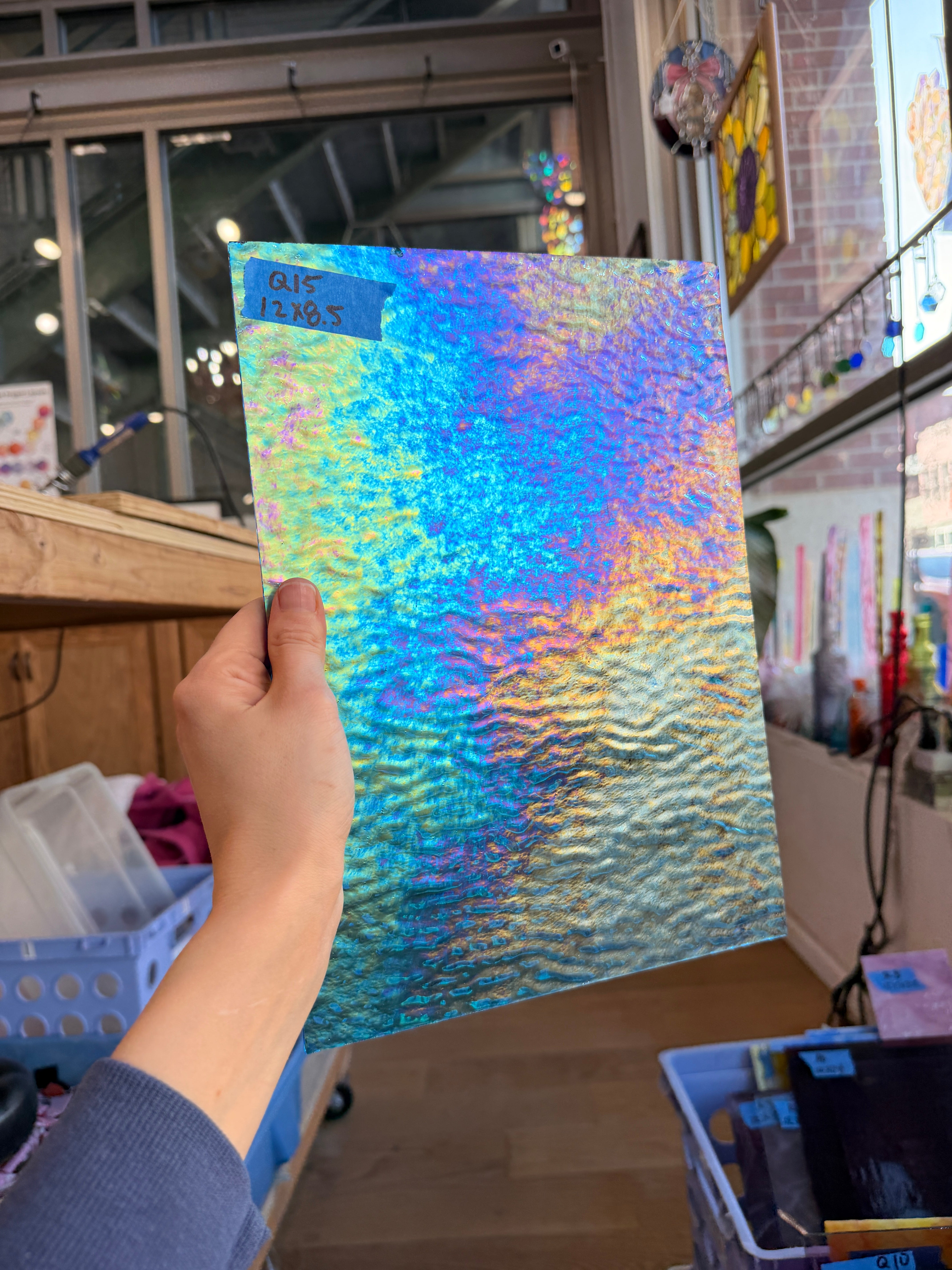 Iridescent Blue Ripple Wissmach Sheet Glass Colorado Glass Works Q15 (12x8.5in)
