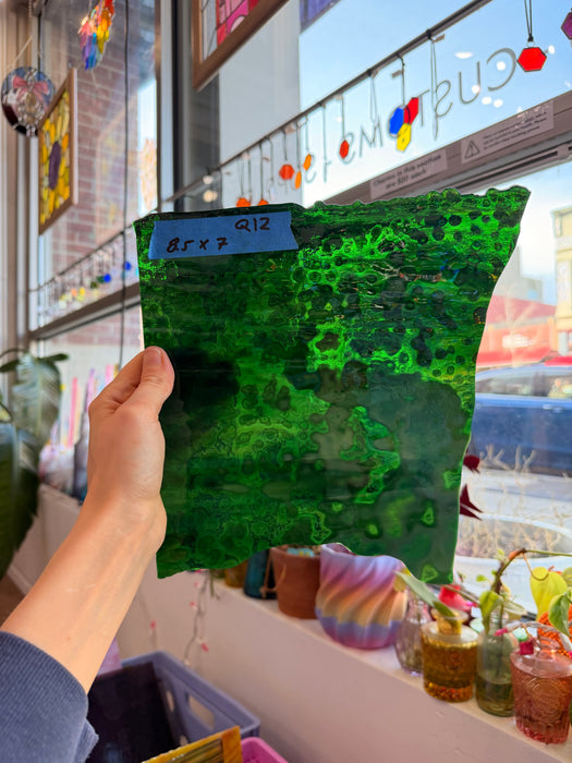 Bullseye Dark Green Mottled Sheet Glass Colorado Glassworks