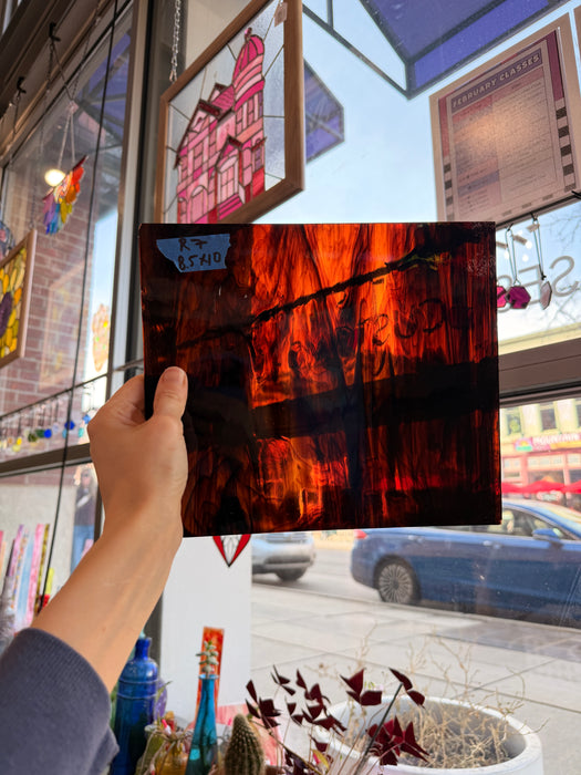 Vintage Brown Wispy Spectrum Sheet Glass Colorado Glass Works 10x8.5in (SP-99249197)