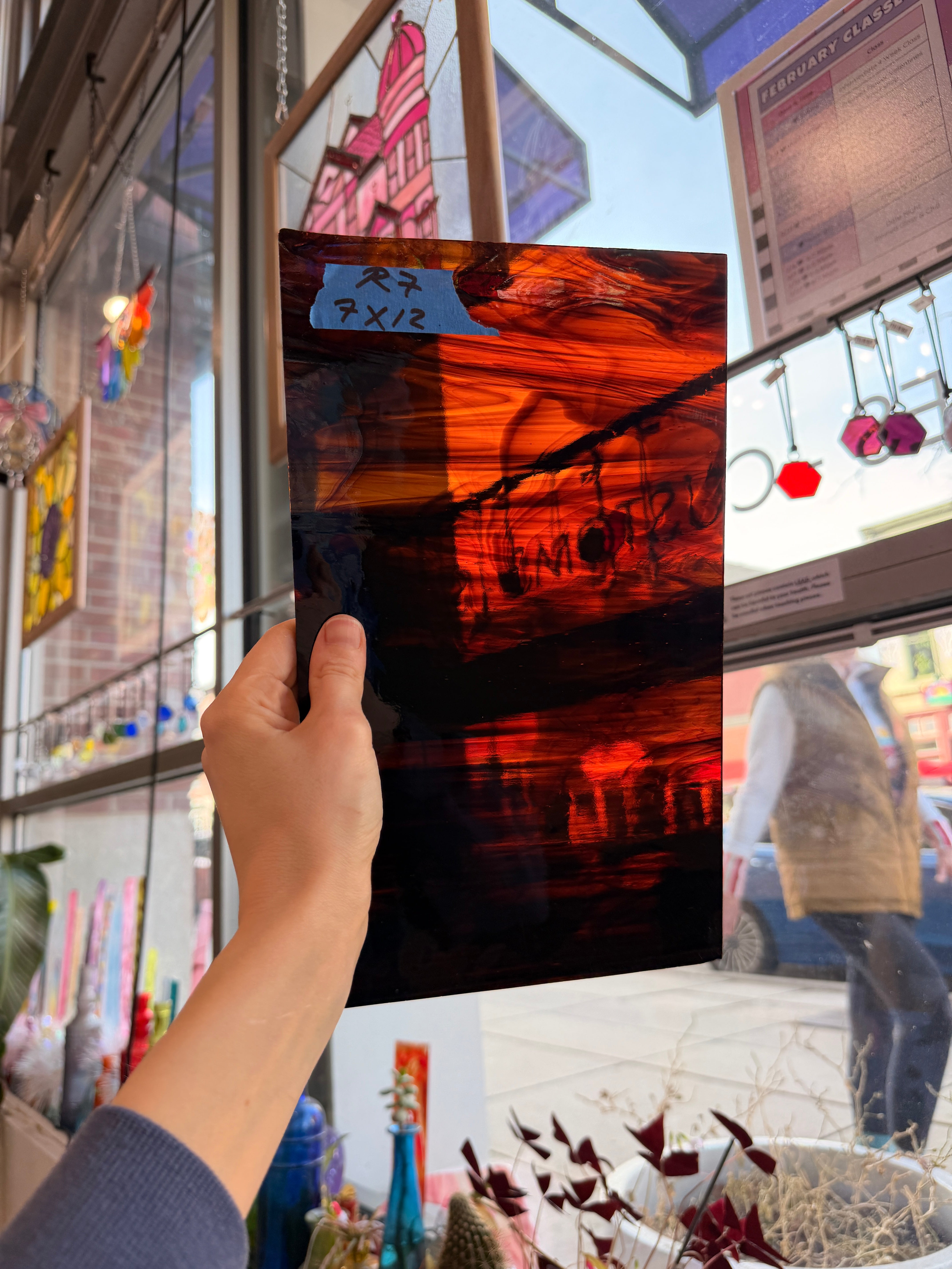 Vintage Brown Wispy Spectrum Sheet Glass Colorado Glass Works 12x7in (SP-99281965)