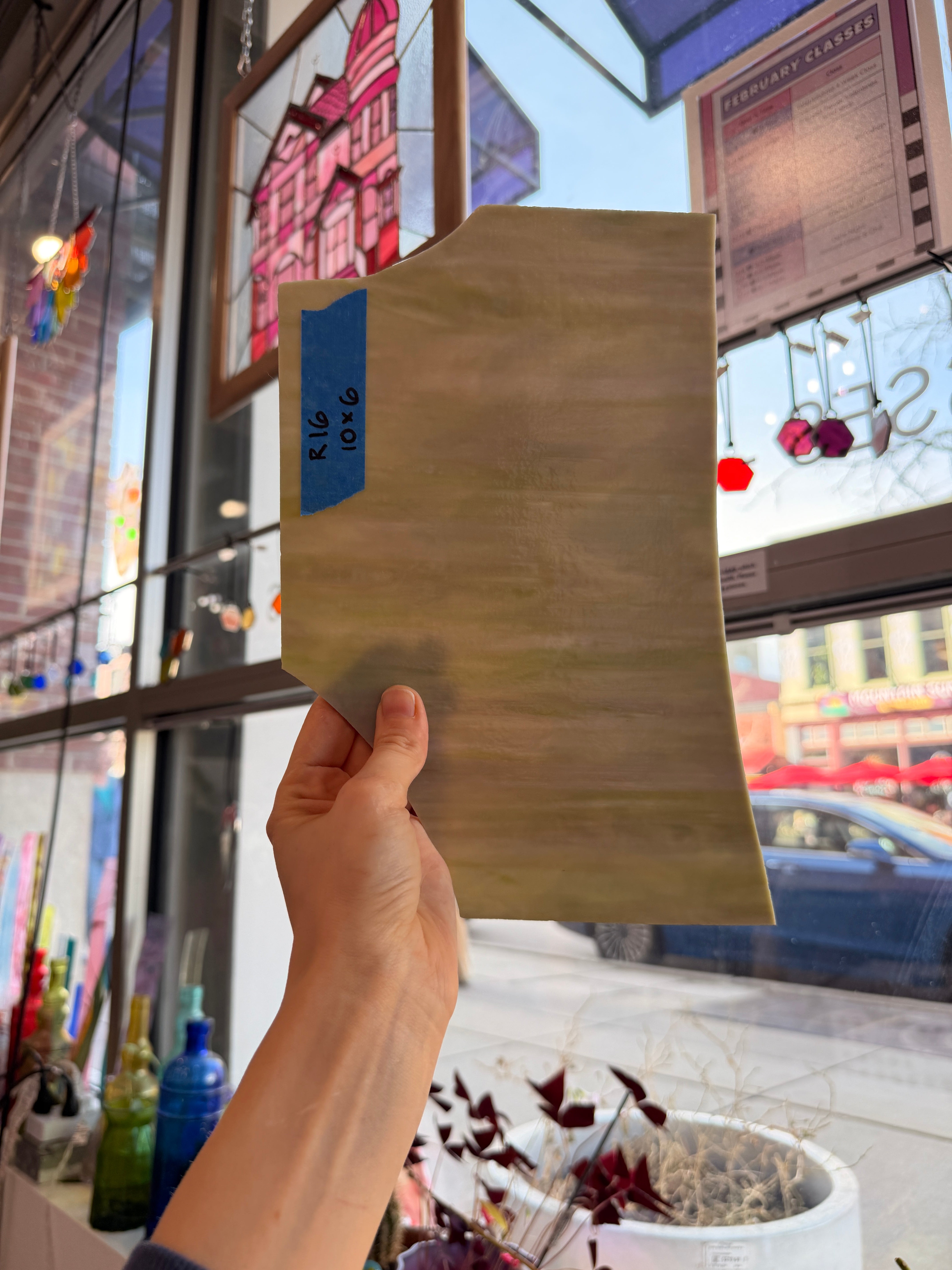 Green Tan Vintage Opal Sheet Glass Colorado Glassworks