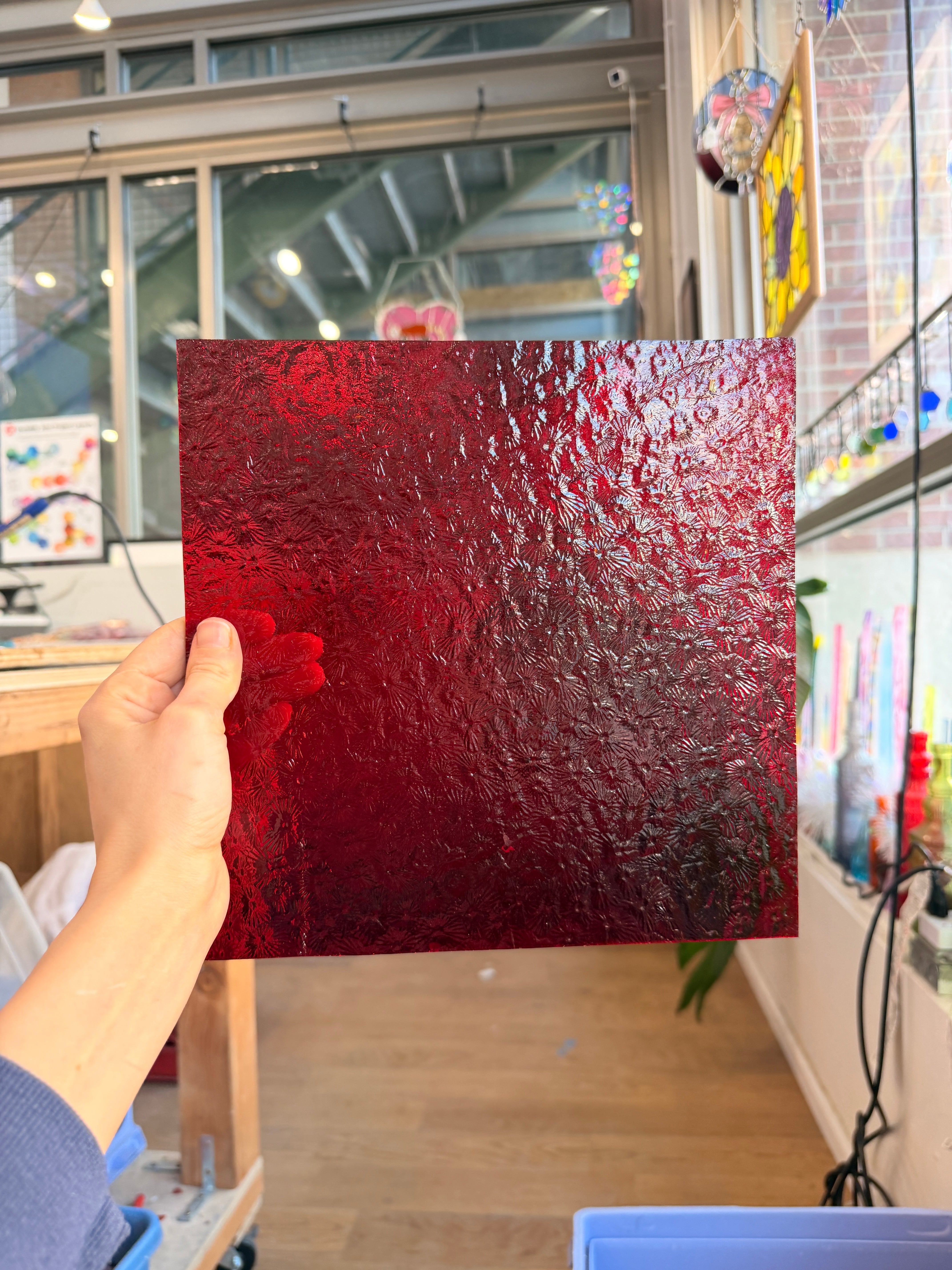 Red/Scarlet Florentine Wissmach (WI 18 FLOR) Sheet Glass Colorado Glassworks