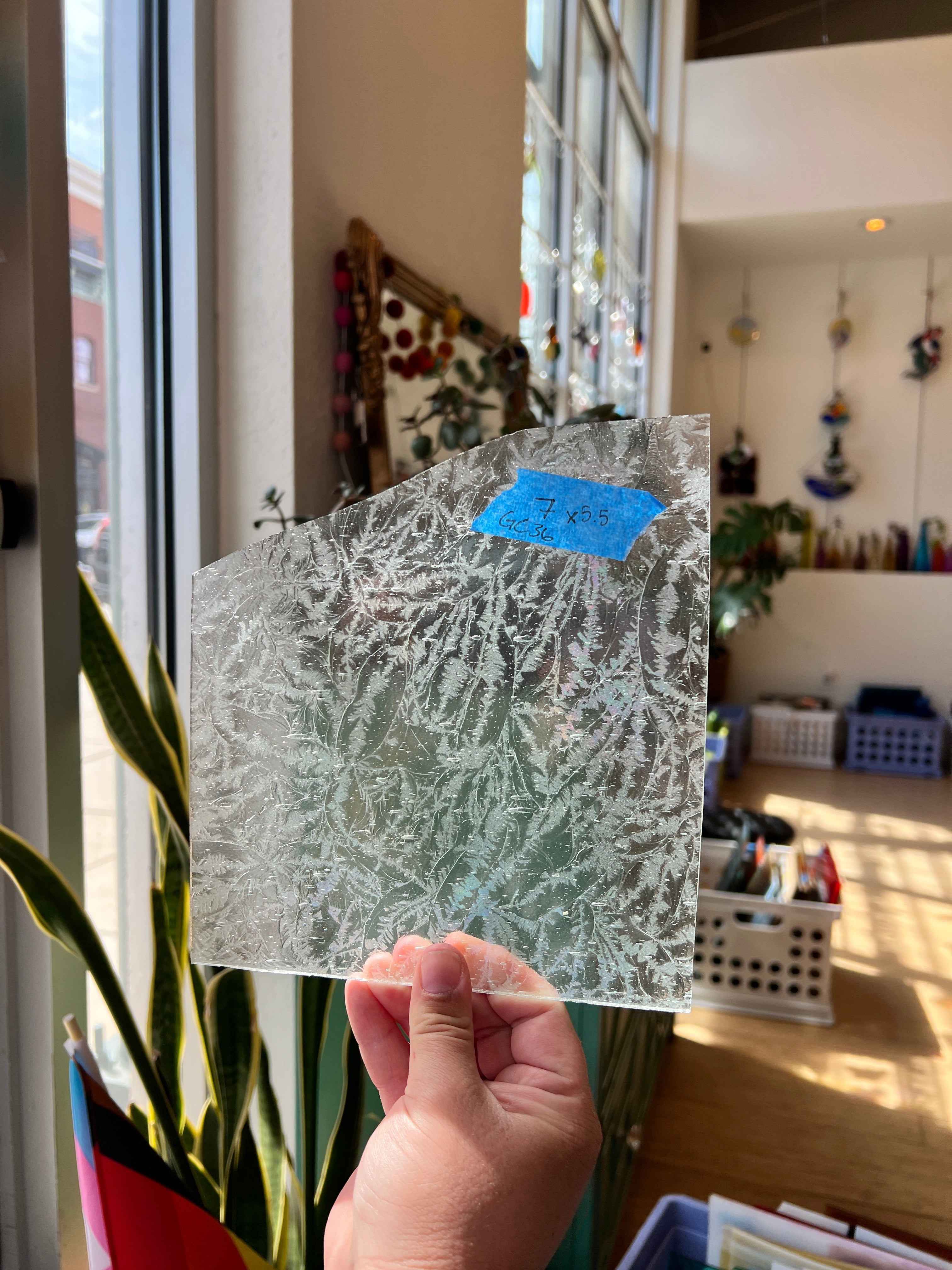 Seedy Clear Glue Chip + slight Iridescent Sheet Glass Colorado Glassworks   