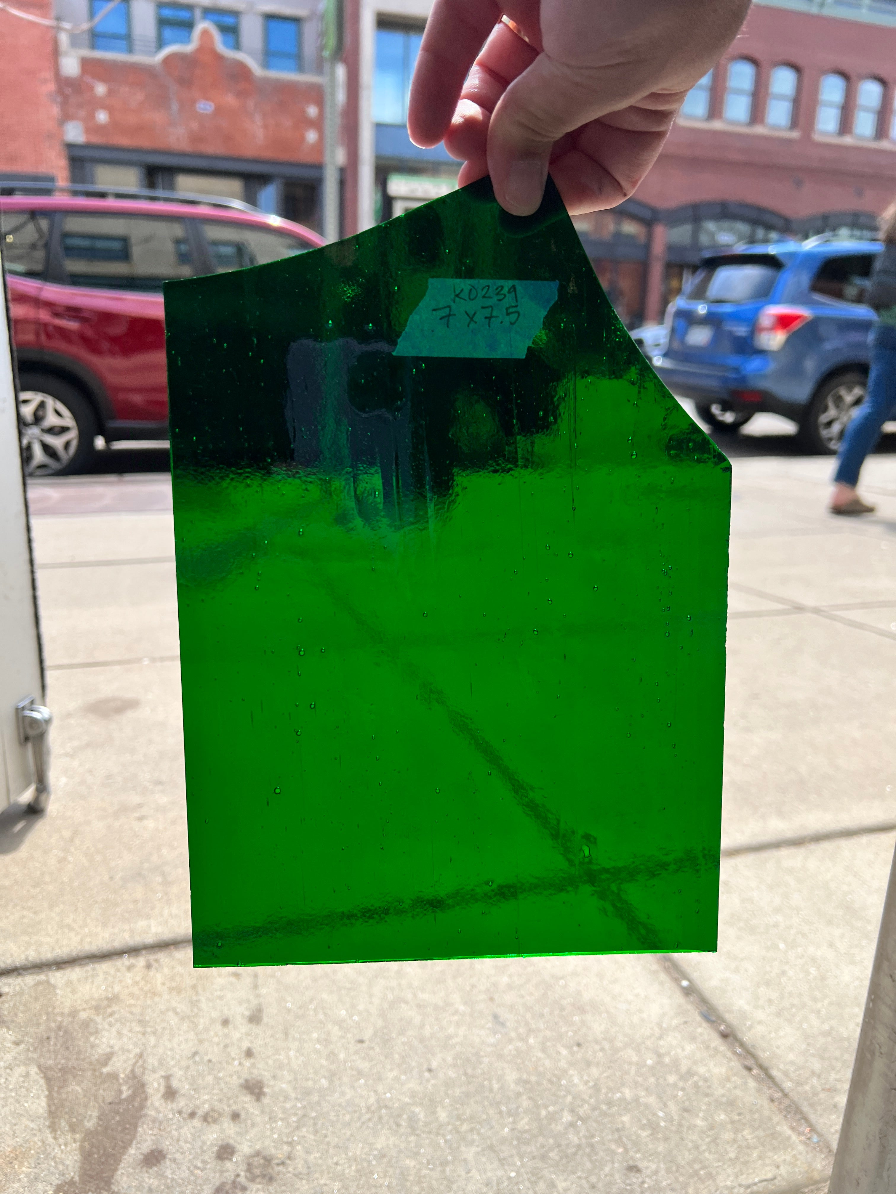 Transparent Cool Green Seeded - Kokomo Sheet Glass Colorado Glassworks KO239 (7X7.5in)  