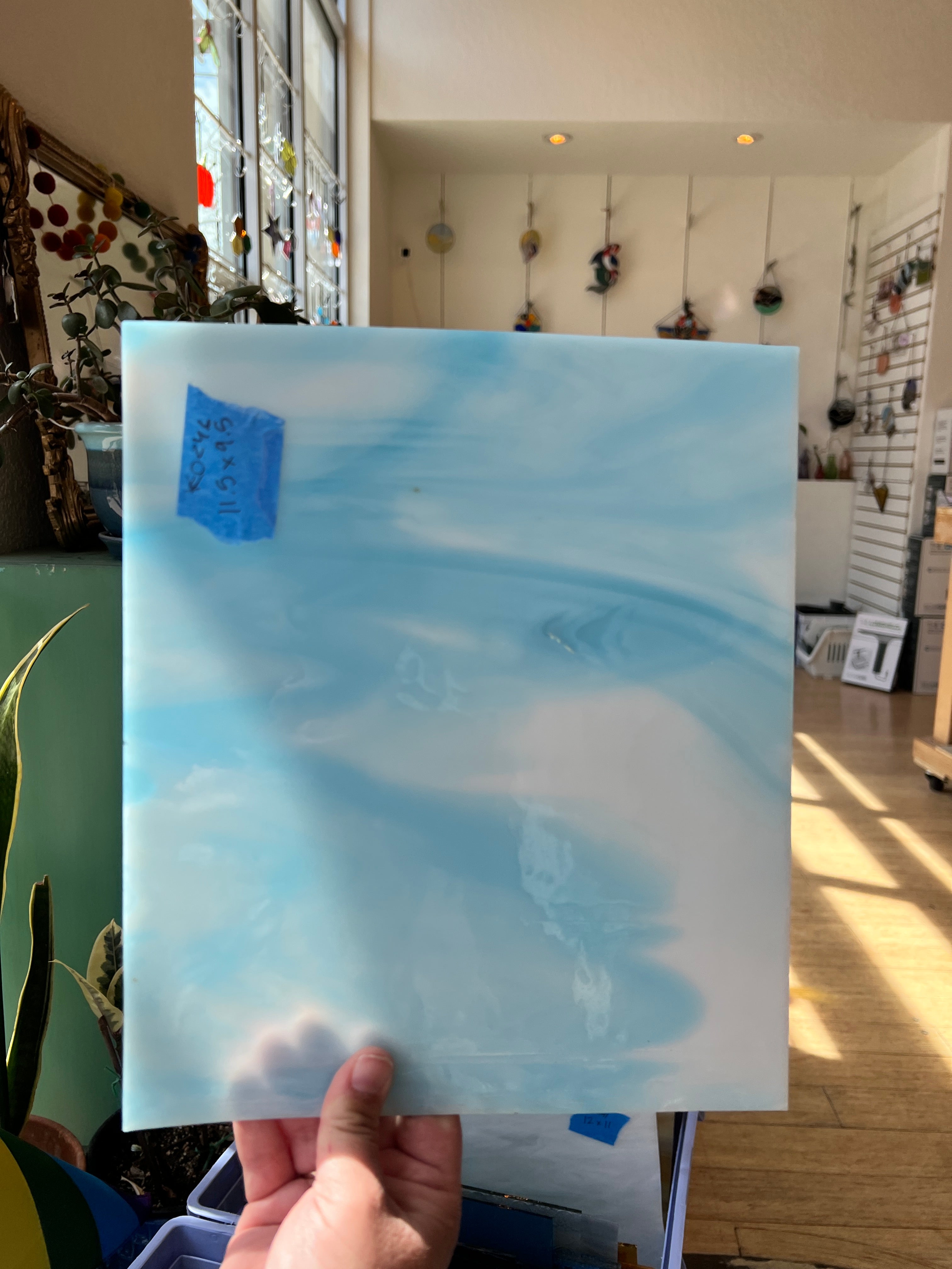 Sky Blue White Wispy Opal - Kokomo Sheet Glass Colorado Glass Works   