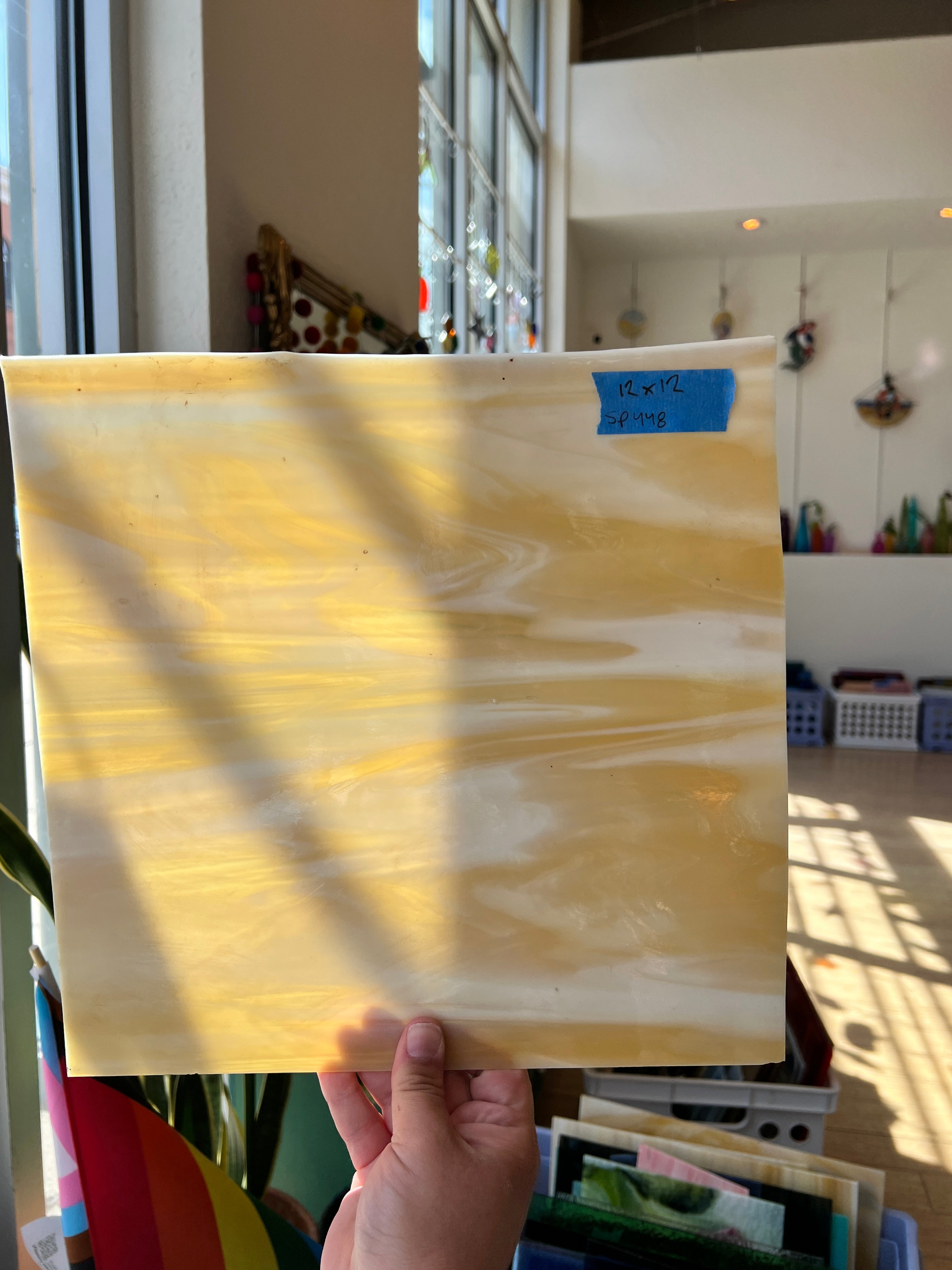 Amber/Tan/Yellow Vintage Wispy Spectrum Sheet Glass Colorado Glassworks SP448 (12X12in)  