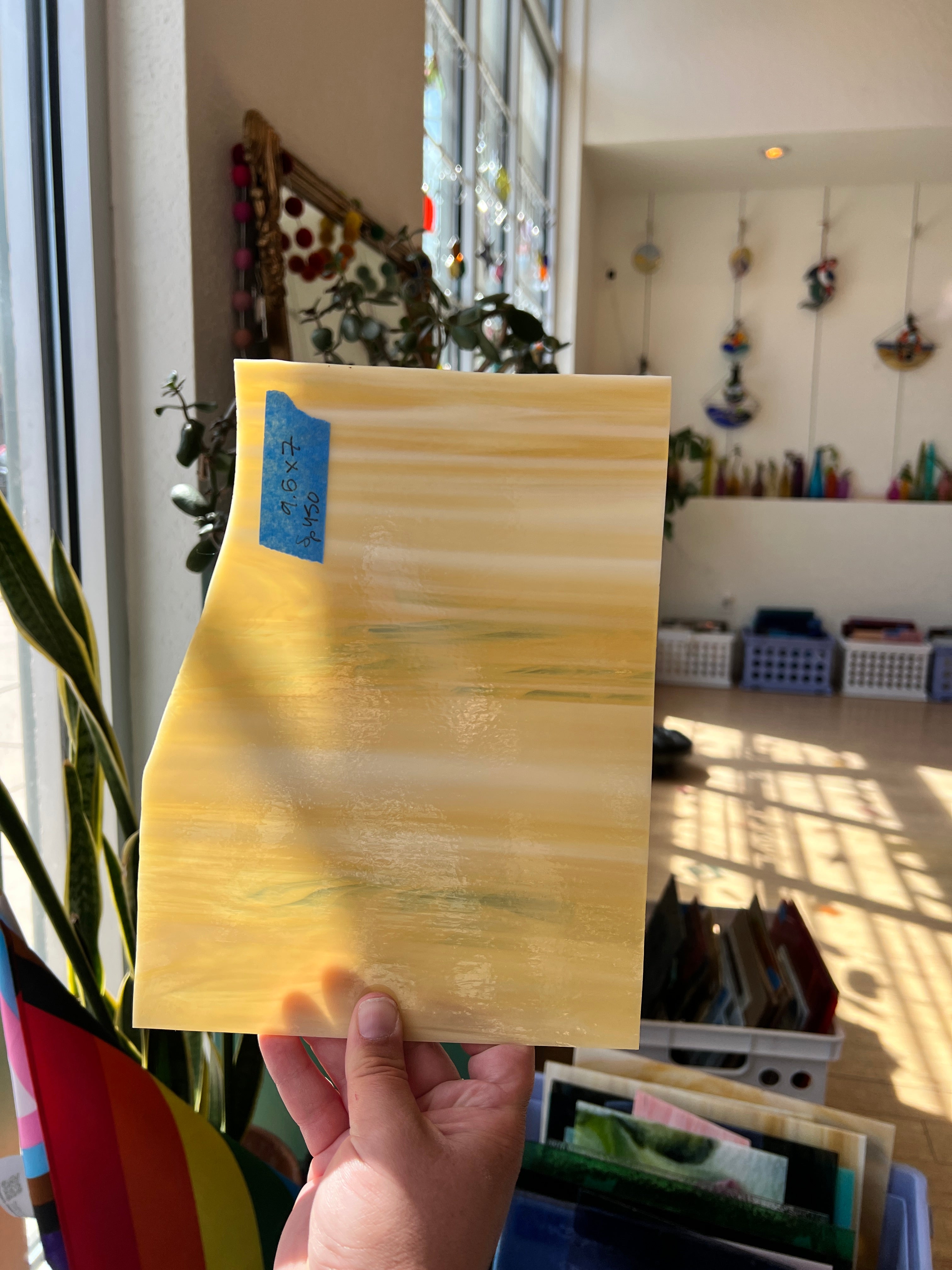 Amber/Tan/Yellow Vintage Wispy Spectrum Sheet Glass Colorado Glassworks SP450 (9.5X7in)  