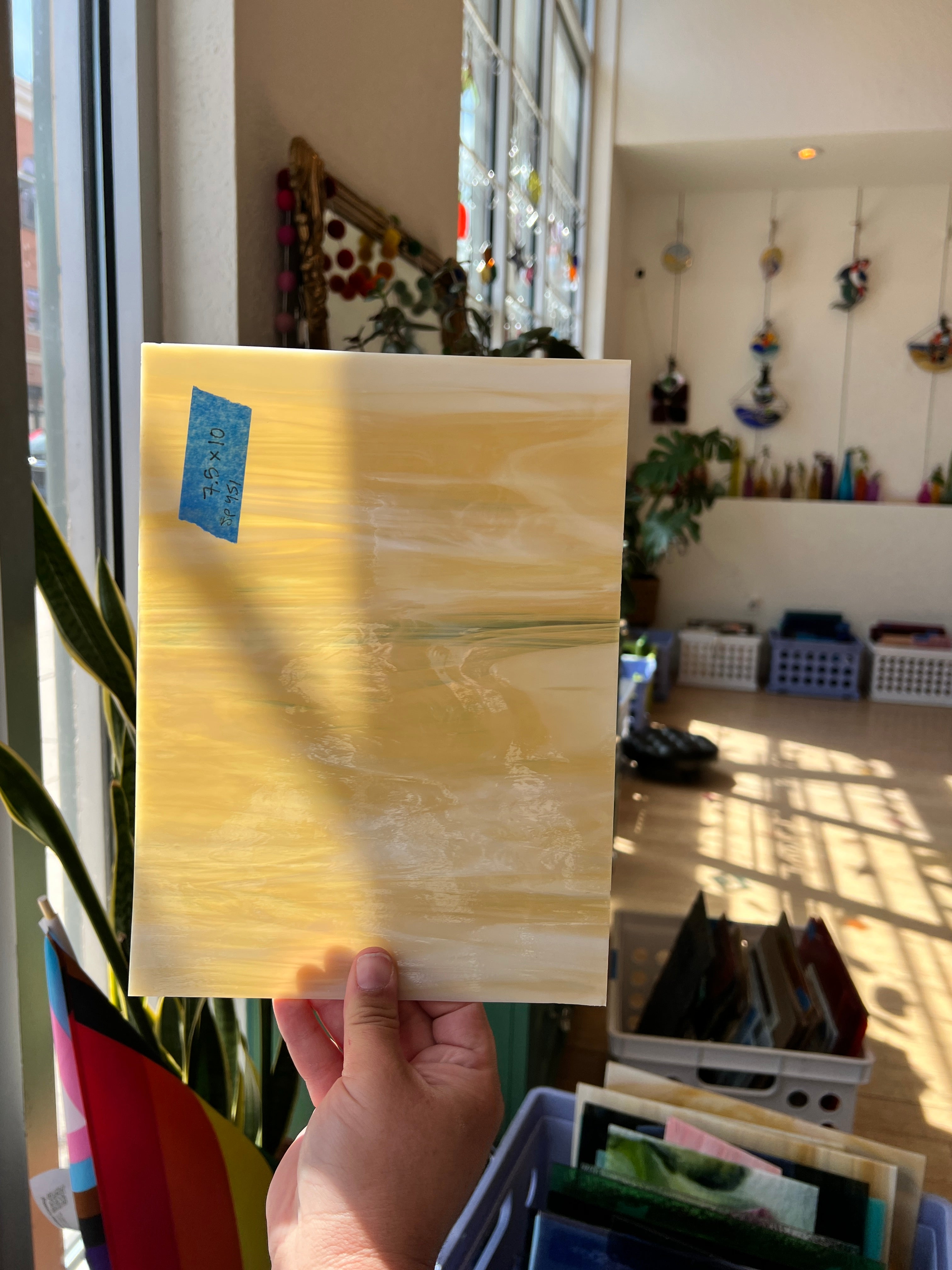 Amber/Tan/Yellow Vintage Wispy Spectrum Sheet Glass Colorado Glassworks SP451 (7.5X10in)  