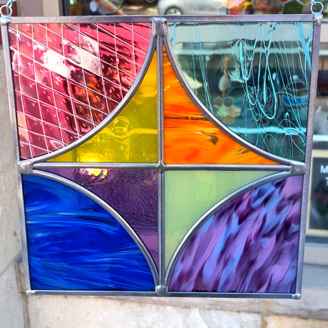 Rainbow Diamond Leaded Panel Finished Pieces Colorado Glassworks   