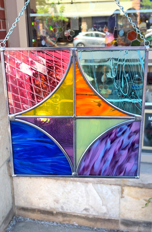 Rainbow Diamond Leaded Panel Finished Pieces Colorado Glassworks   