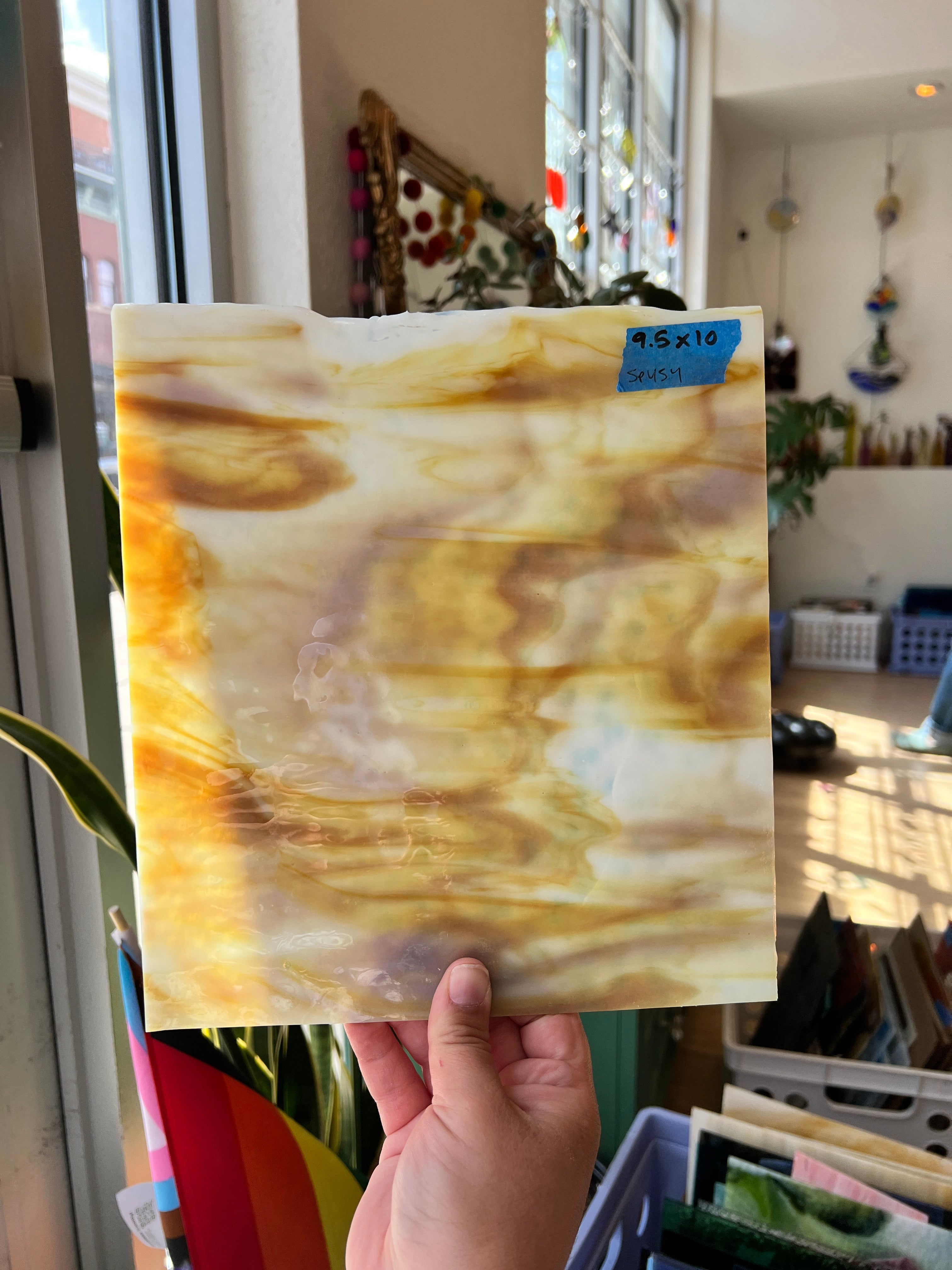 White And Caramel Opaque - Bullseye Vintage Sheet Glass Colorado Glassworks SP454 (9.5X10in)  