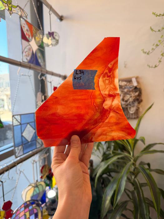 Red-Orange Wispy Kokomo Sheet Glass Colorado Glassworks