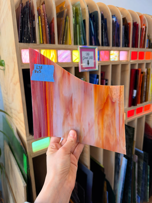 Red-Orange Wispy Kokomo Sheet Glass Colorado Glassworks 8x5in (KO-31254061)