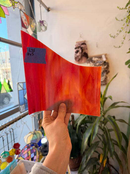 Red-Orange Wispy Kokomo Sheet Glass Colorado Glassworks