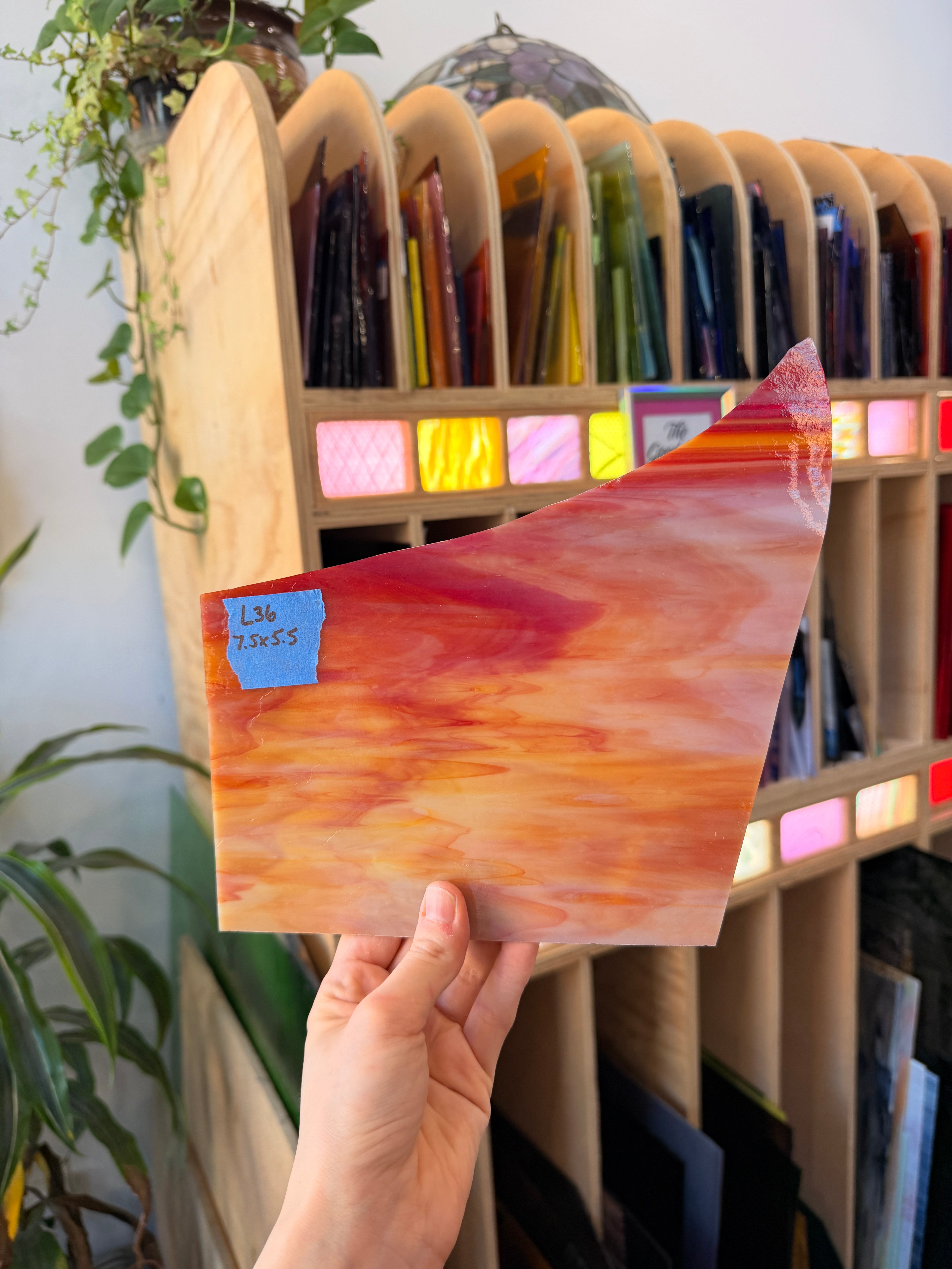 Red-Orange Wispy Kokomo Sheet Glass Colorado Glassworks 7.5x5.5in (KO-31581741)