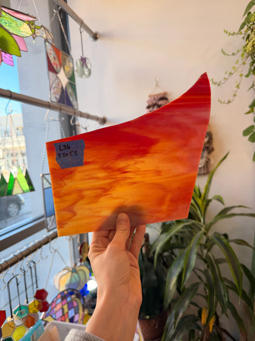 Red-Orange Wispy Kokomo Sheet Glass Colorado Glassworks