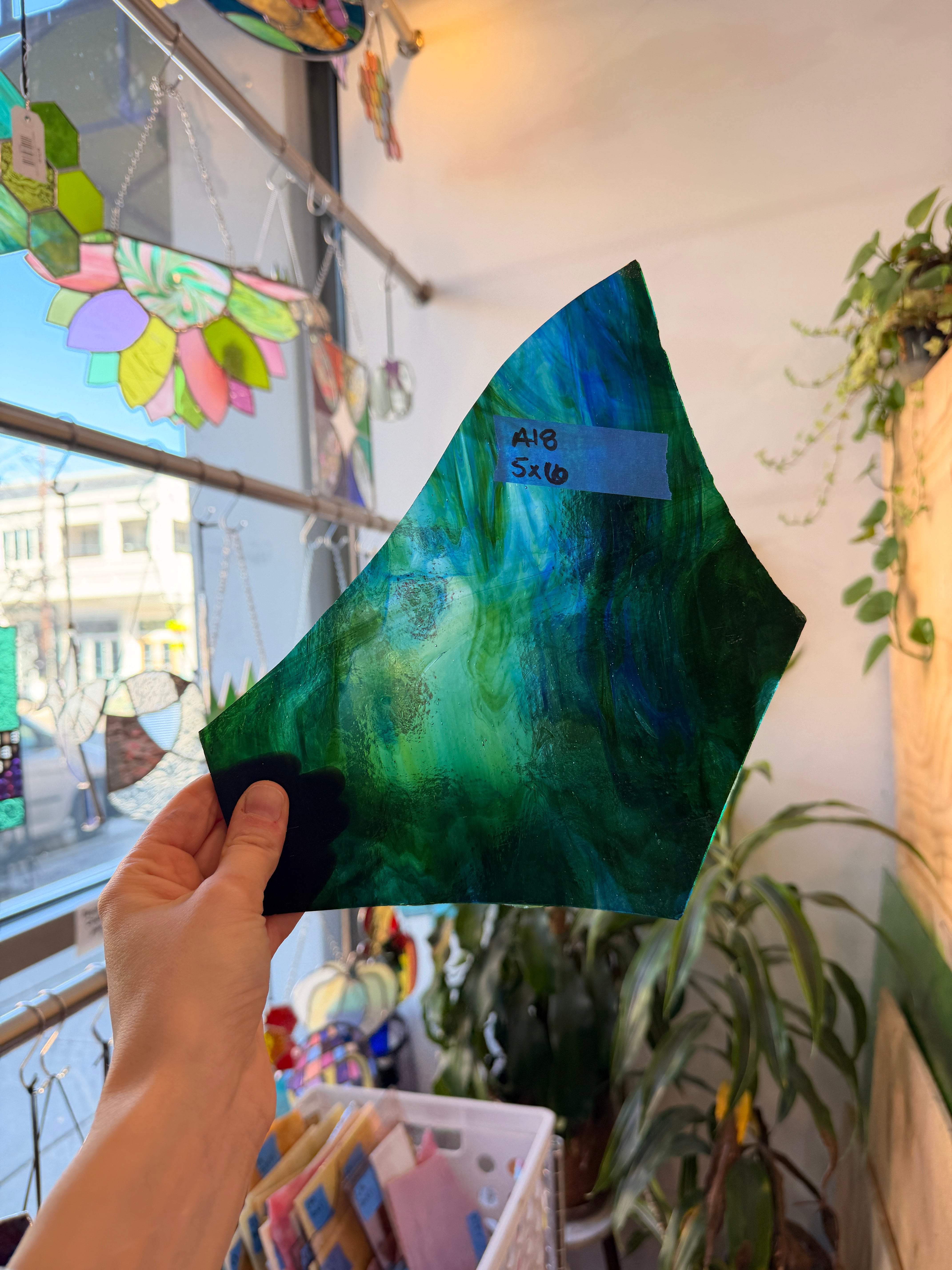 Blue Green Transparent Chicago Art Glass Sheet Glass Colorado Glassworks 5x6in (CAG-42896429)