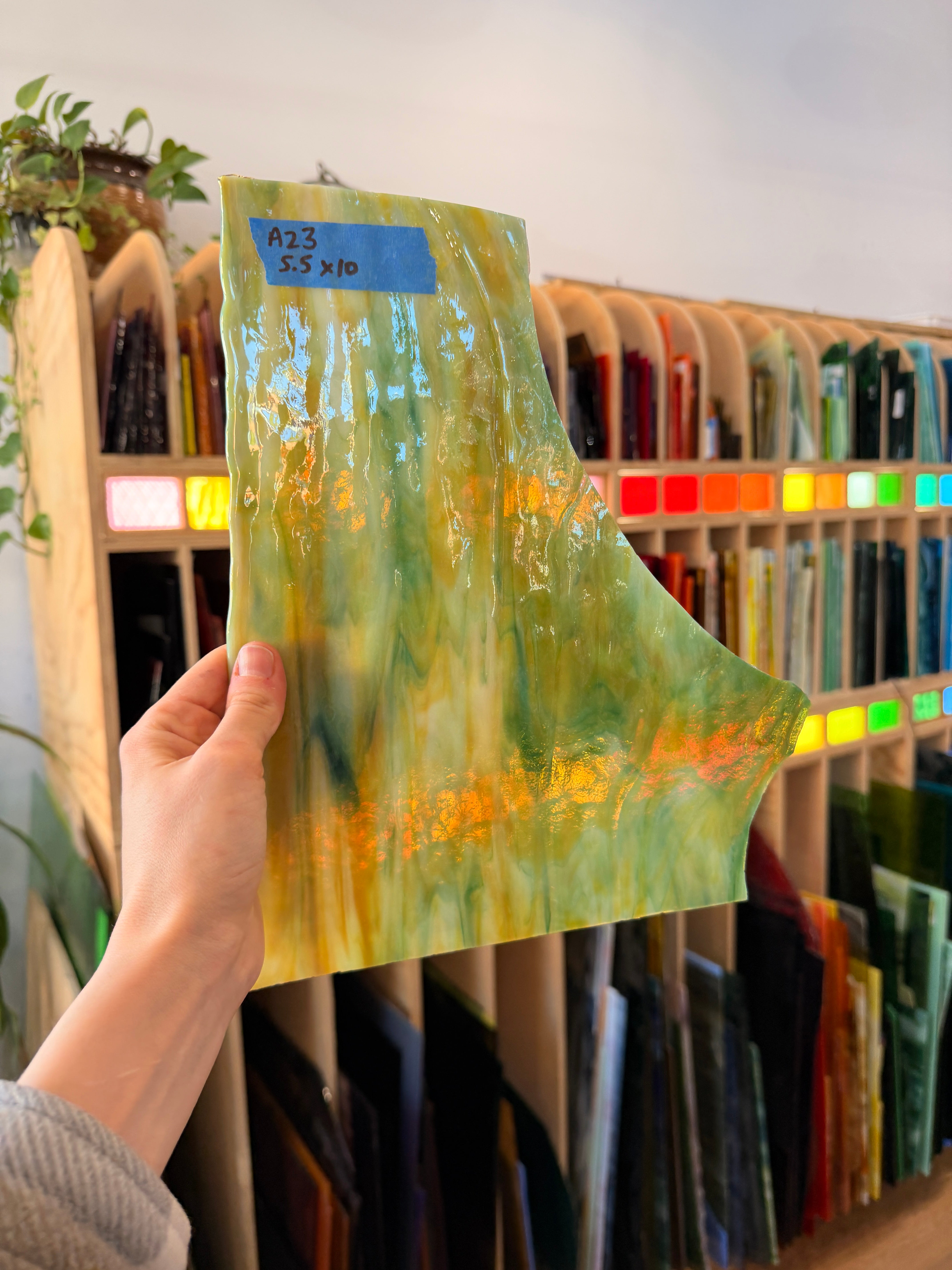 Green Amber Wispy Bullseye Sheet Glass Colorado Glassworks