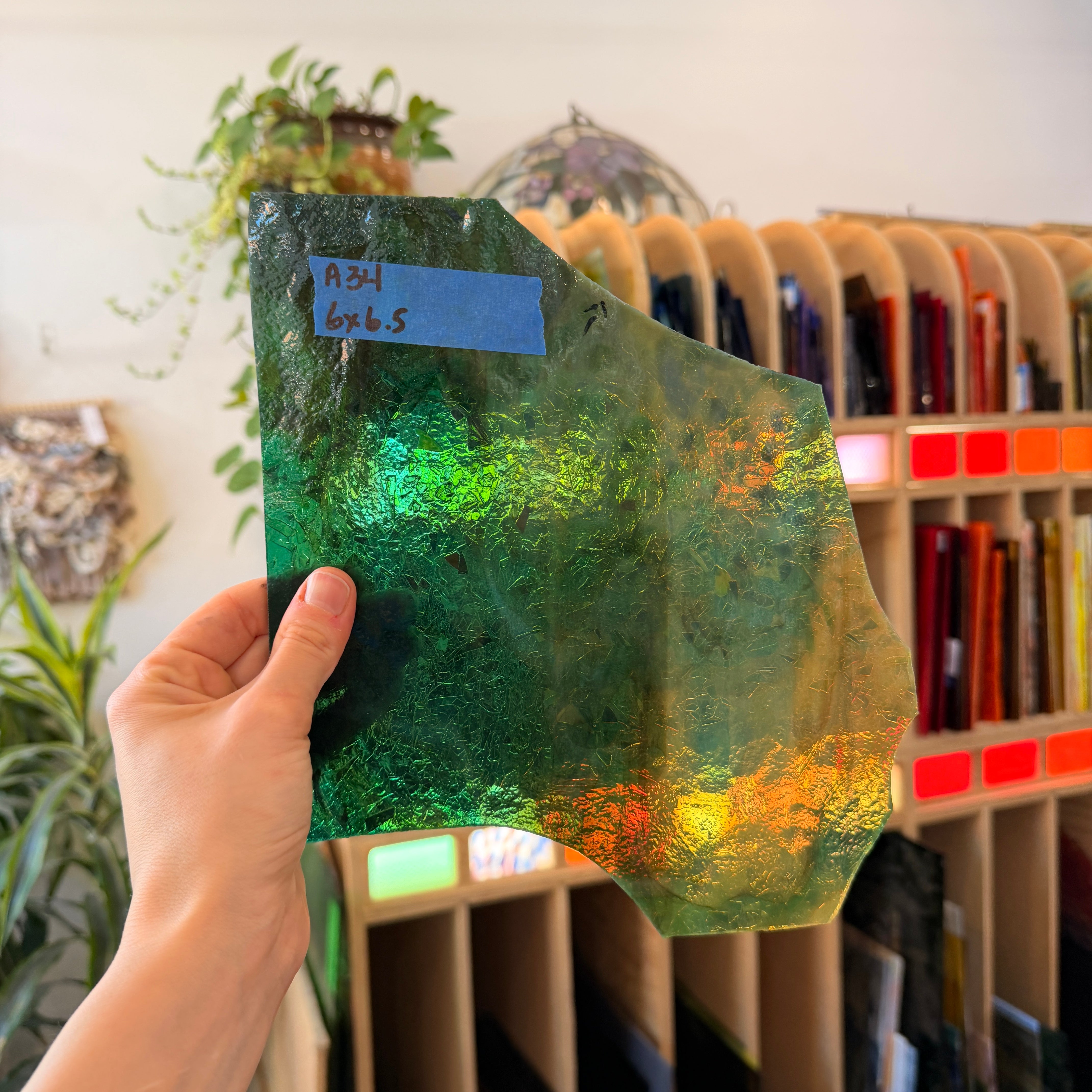 Blue Green Confetti/Frature Clear Uroborus Sheet Glass Colorado Glassworks 6x6.5in (UR-94406957)