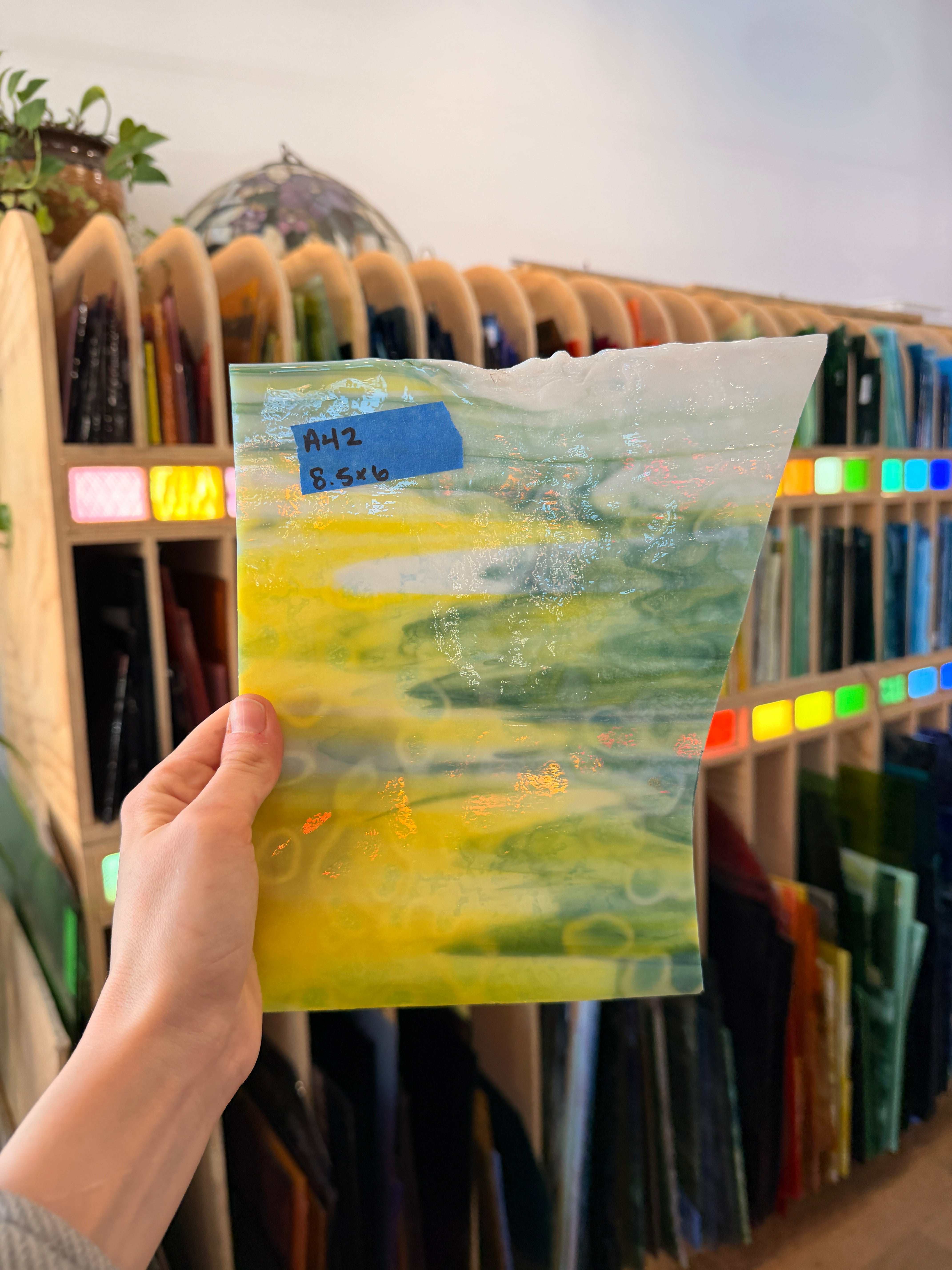 Rare White Green Yellow Mottled Uroboros Sheet Glass Colorado Glassworks
