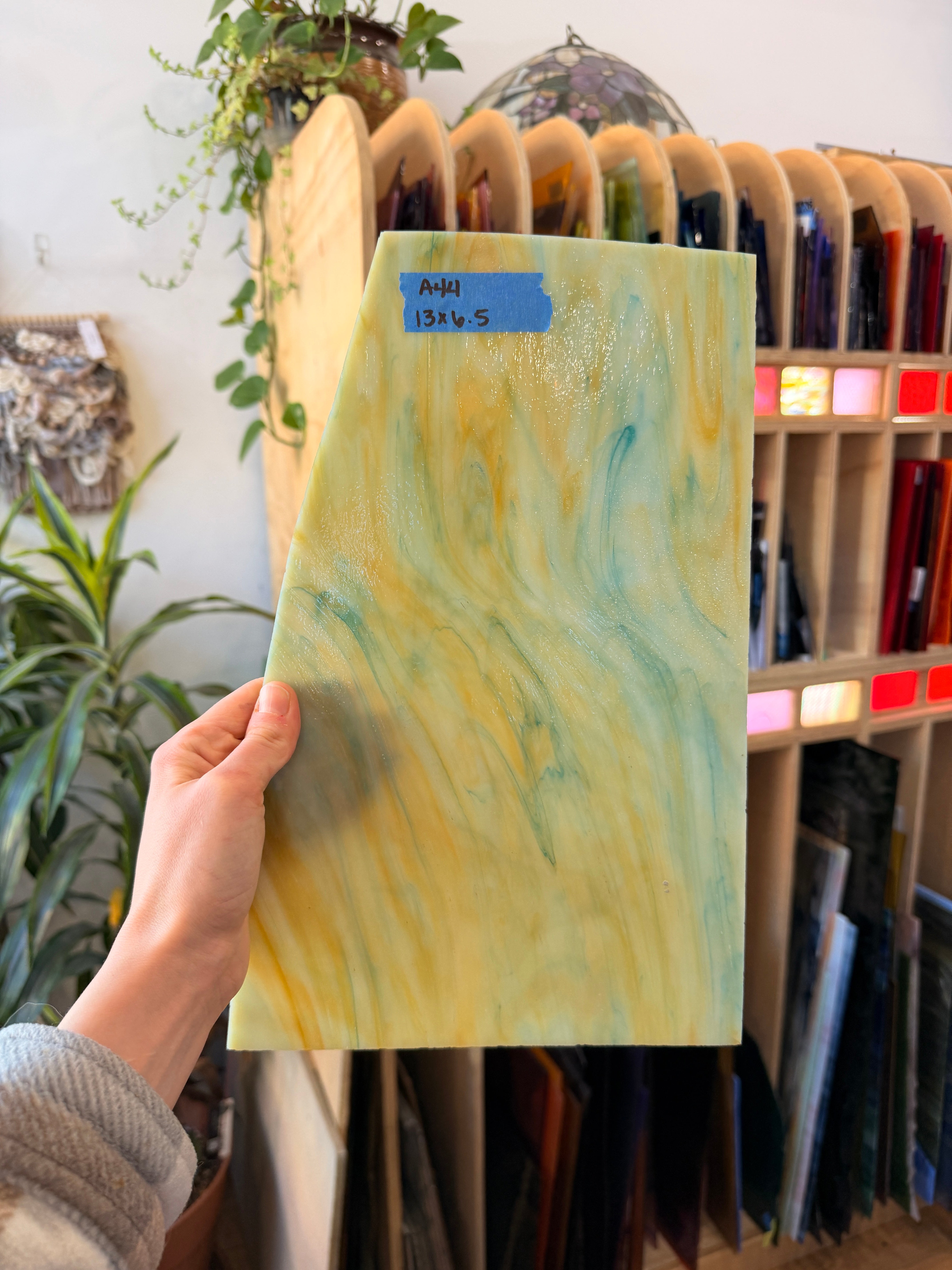 Mixed Teal Yellow Wispy Sheet Glass Colorado Glassworks