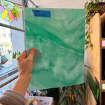 Teal White Wispy Armstrong Sheet Glass Bullseye