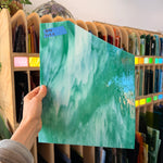 Teal White Wispy Armstrong Sheet Glass Bullseye 9x9.5in (ARM-95832877)